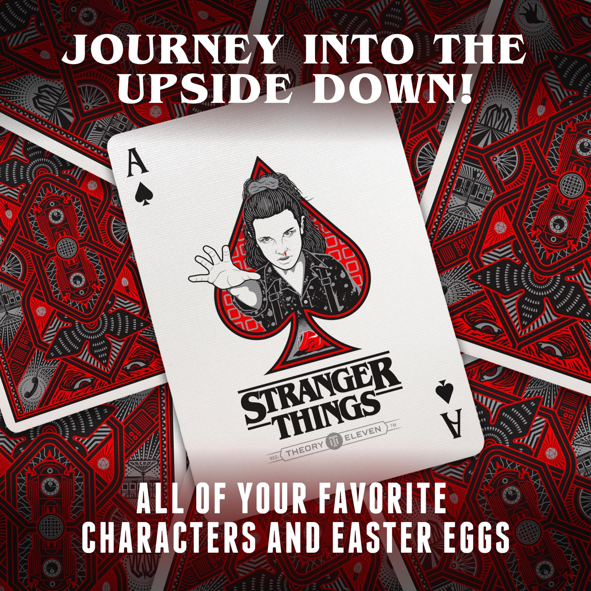 theory11 Stranger Things Playing Cards - Upside Down Sci-Fi Horror Poker Deck with Holographic Foil Box, Magic, Cardistry, Game Night Gift for Fans