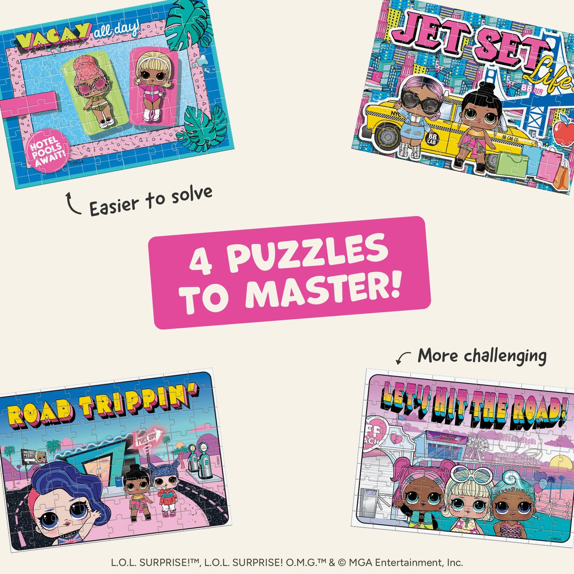 Buffalo Games - LOL - 4 X 1 Kids Multipack - LOL Travel - Multi Piece Jigsaw Puzzle for Adults -Challenging Puzzle Perfect for Game Nights - Finished