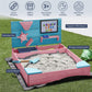 BELLEZE Wooden Sandbox, 49x39in Kids Sand Pit for Backyard, Outdoor Sandbox with Cover and Bottom Liner, Built-in Corner Seating, Bench Storage, Sand