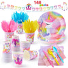 JOYIN 145 Pcs Unicorn Birthday Party Supplies with Unicorn Banner for Girls, 24 Serves Unicorn Disposable Tableware Set with Plates , Cups, Napkins