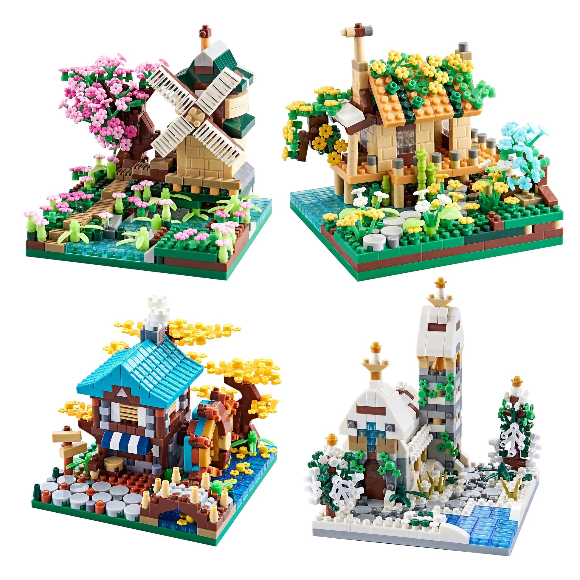 Japanese Cherry Blossom Tree House Building Set for Adults?4 in 1 Micro Blocks Kit with Sakura Flowers - DIY Architecture Model for Home Decor, Unique