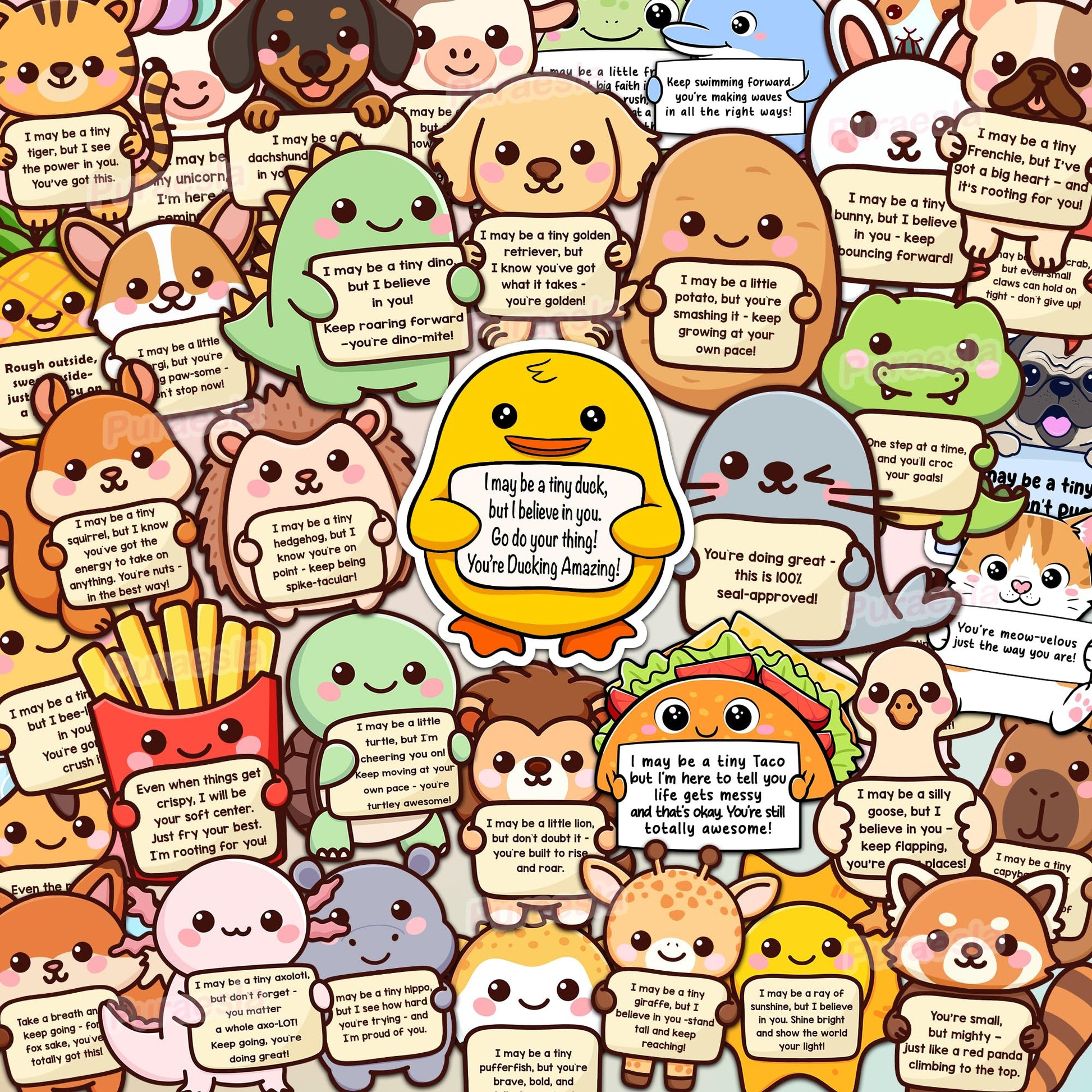 100PCS Emotional Support Animal Stickers by Puraesla- Affirmation Sticker Pack for Adults or Kids Cute Inspirational Buddies for Water Bottles