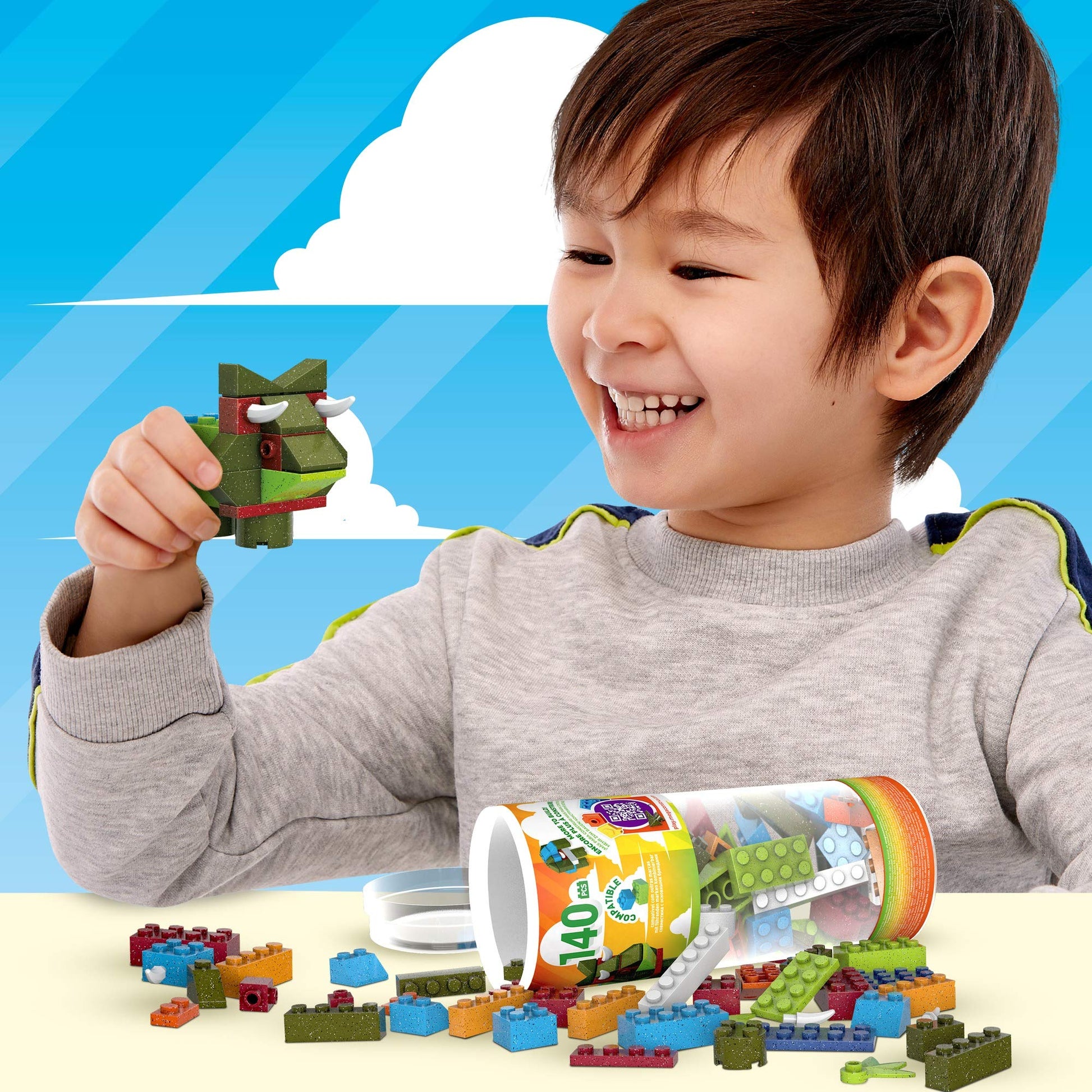 MEGA Construx Kids Blocks Toy Set, Open-Ended Building Bricks Tube with 140 Pieces in Speckled Colors, Ages 4+ Years