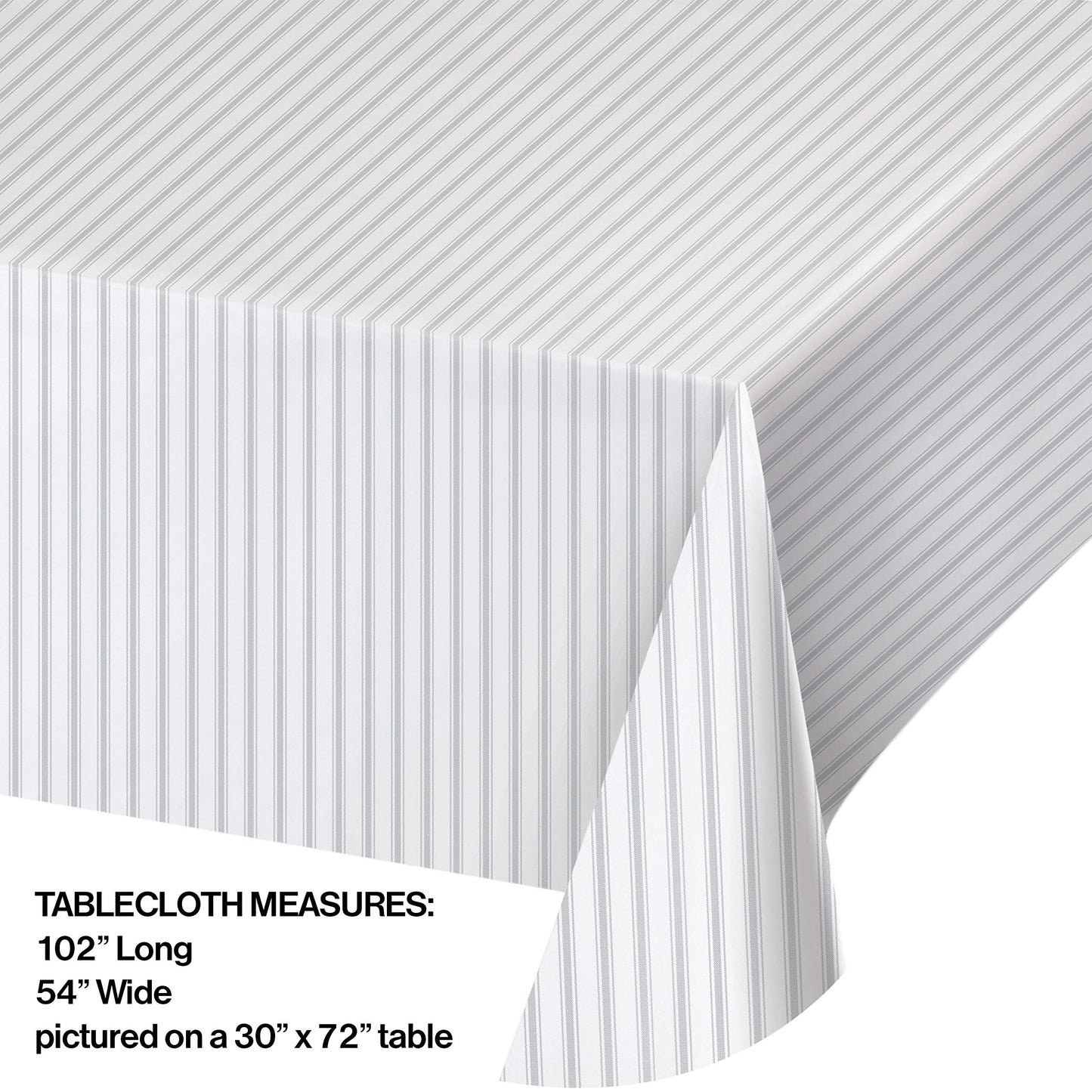 Gray Ticking Stripe Plastic Tablecloth, 1 ct