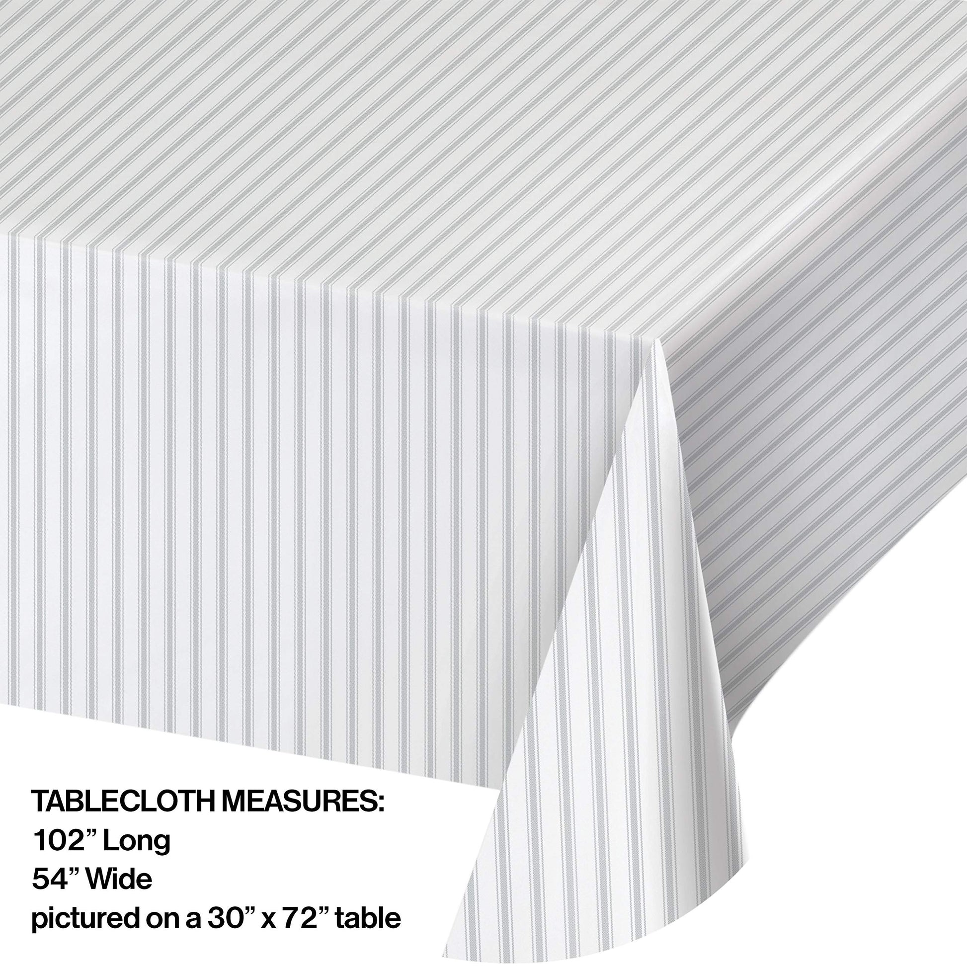 Gray Ticking Stripe Plastic Tablecloth, 1 ct