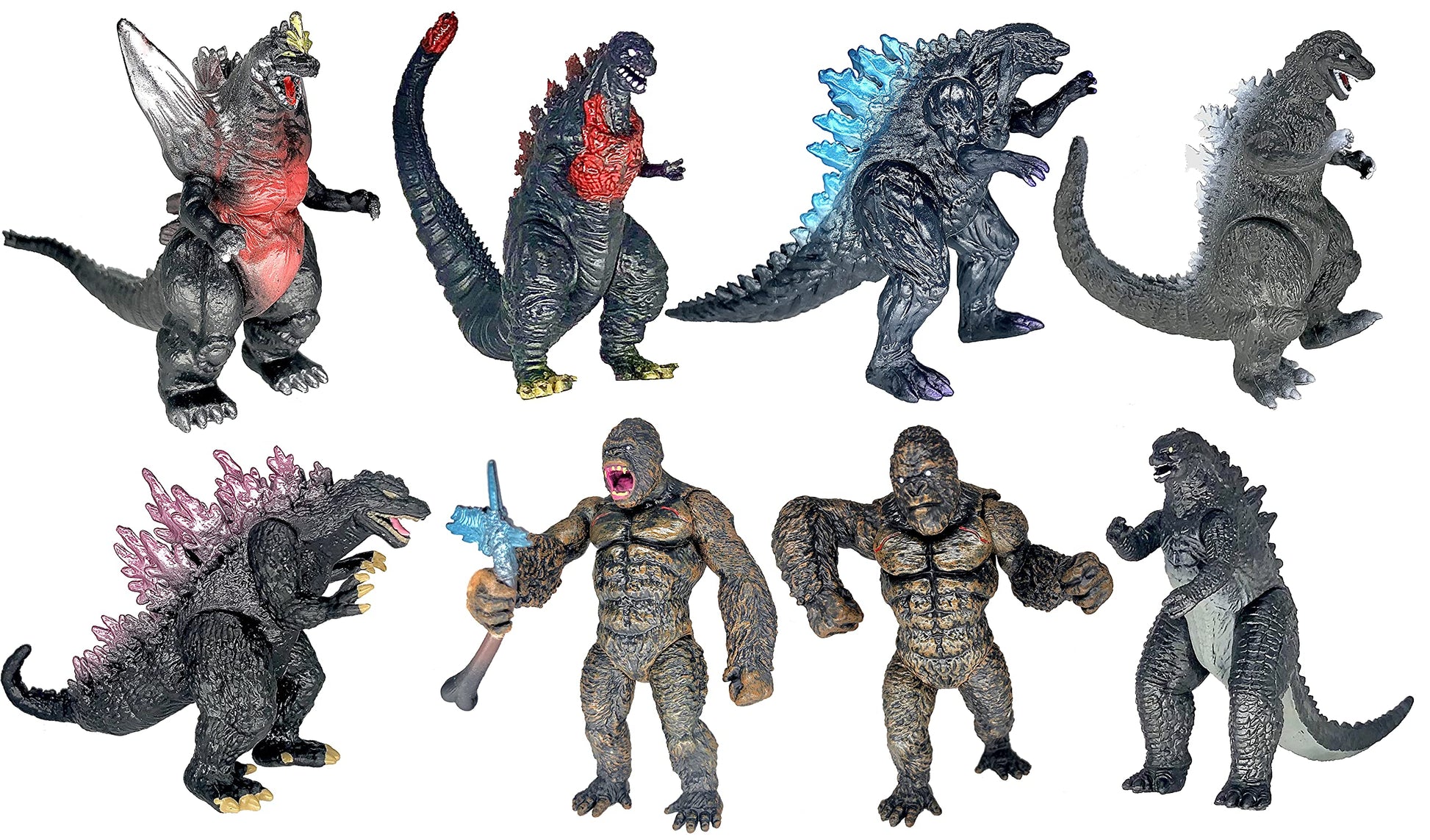 TwCare 8pcs Attacking King Kong vs Godzilla Toys 2021 Movable Joint Action Figures King of The Monsters Birthday Dinosaur Kid Gift Cake Toppers