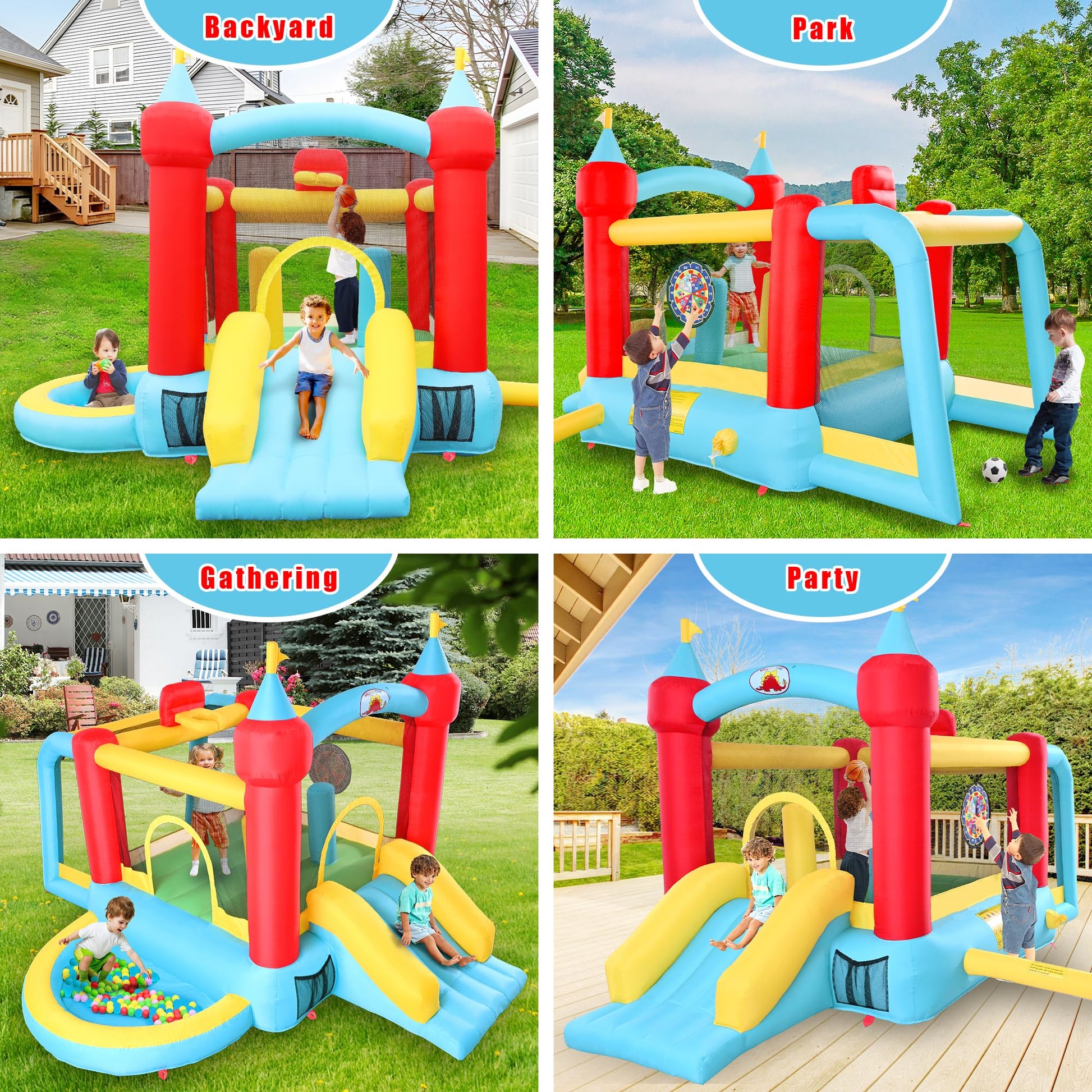 WELLFUNTIME Inflatable Bounce House with Blower, 9 in 1 Kids Bouncer
