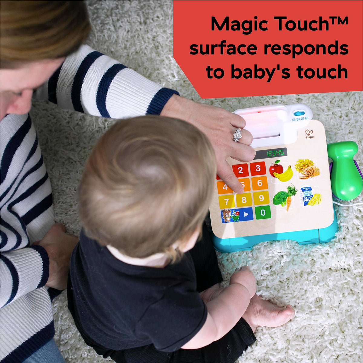 Baby Einstein + Hape Magic Touch Toy Cash Register Pretend to Check Out Toy, Real Sounds and Music, Ages 1, 2, 3, 4+