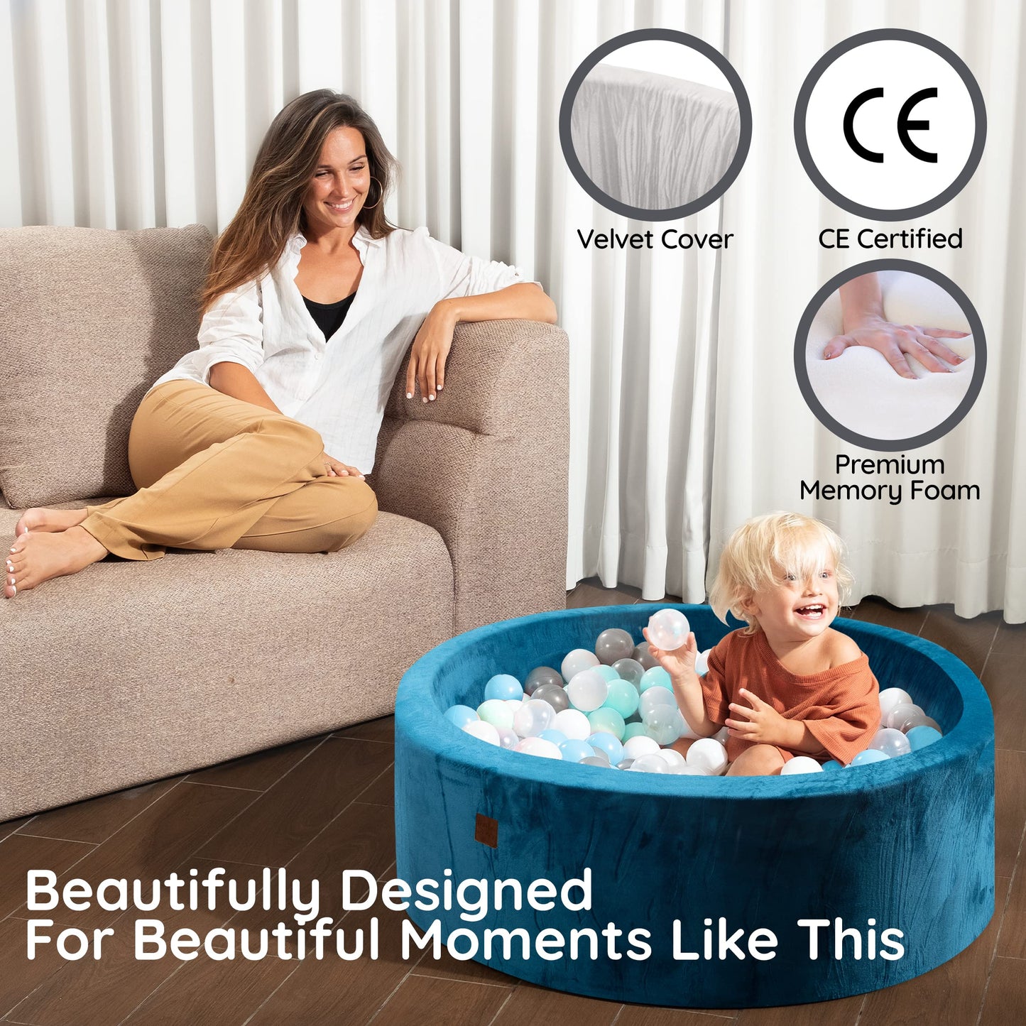 Fulton & Ivy Premium Baby and Toddler Ball Pit (35"x11.8") | Easy to Clean Memory Foam Ball Pit Made with Non-Toxic Materials | Durable Ball Pits