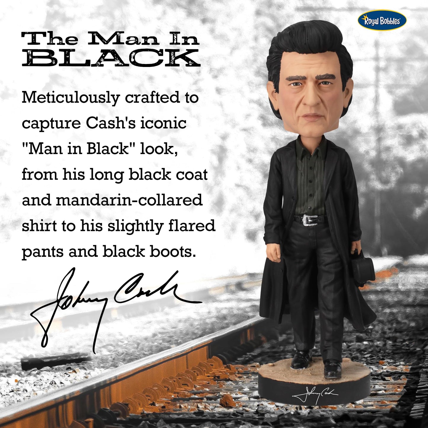 Royal Bobbles Johnny Cash The Man in Black Collectible Bobblehead Statue - 7.8 Inches Tall - Premium Polyresin Figure