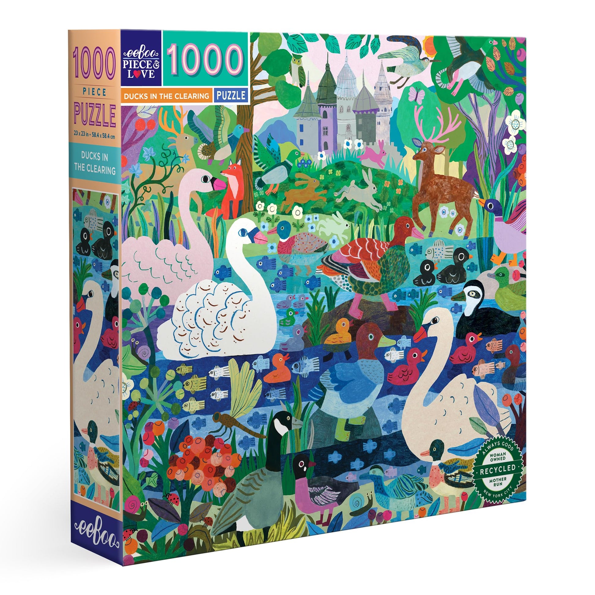 eeBoo Piece & Love: Ducks in The Clearing - 1000 Piece Puzzle - Adult Square Jigsaw, 23x23, Includes Image Reference Insert, Pieces