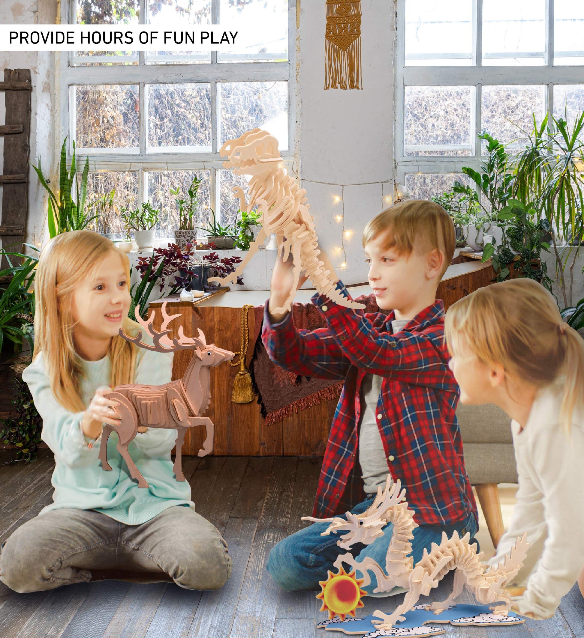 Puzzled 3D Puzzle Deer Wood Craft Construction Model Kit, Fun, Unique & Educational DIY Wooden Toy Assemble Model Unfinished Crafting Hobby Puzzle