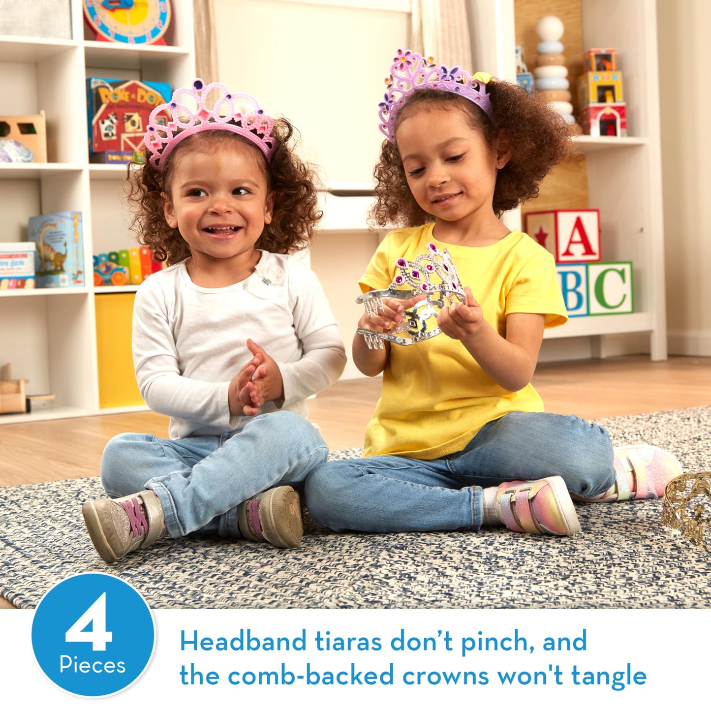 Melissa & Doug Dress-Up Tiaras Play Set for Kids (4-Piece) - Pretend Princess Crowns for Costume Role Play - Preschool Jewelry Toys for Girls Ages 3+