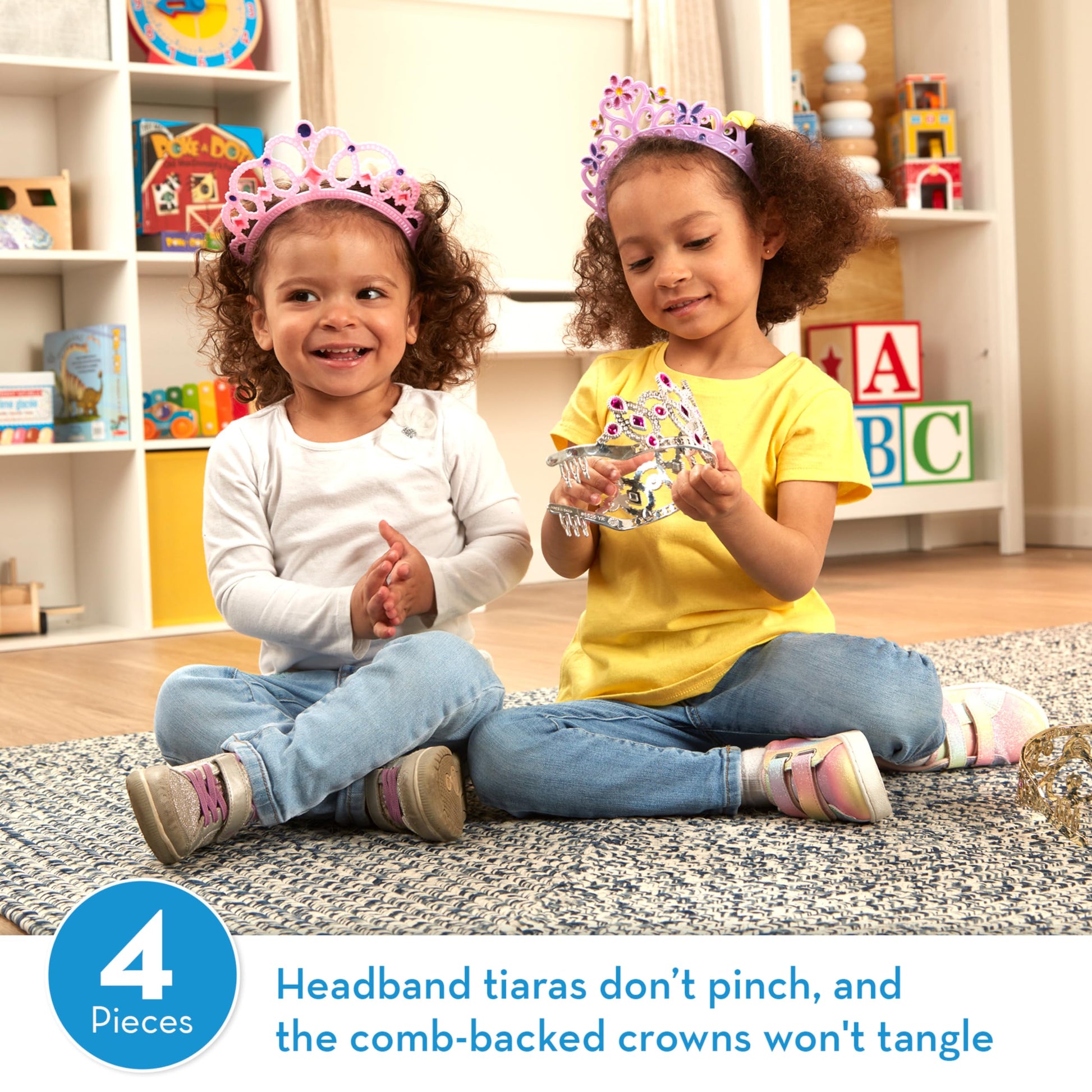 Melissa & Doug Dress-Up Tiaras Play Set for Kids (4-Piece) - Pretend Princess Crowns for Costume Role Play - Preschool Jewelry Toys for Girls Ages 3+