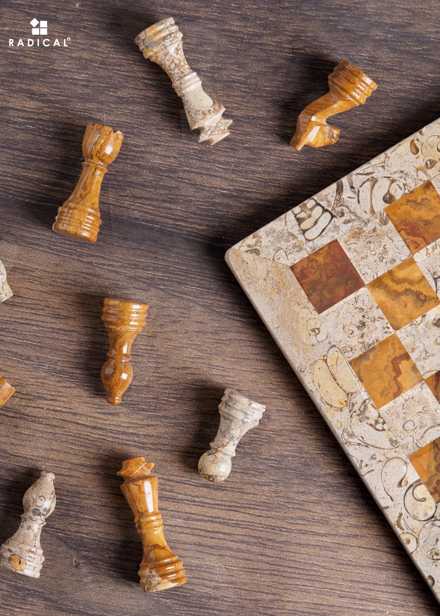 Radicaln Marble Chess Set 12'' Inches Coral and Red Handmade Classic Board Games for Adults, Luxury Marble Chess Board & Pieces, Modern Table Chess
