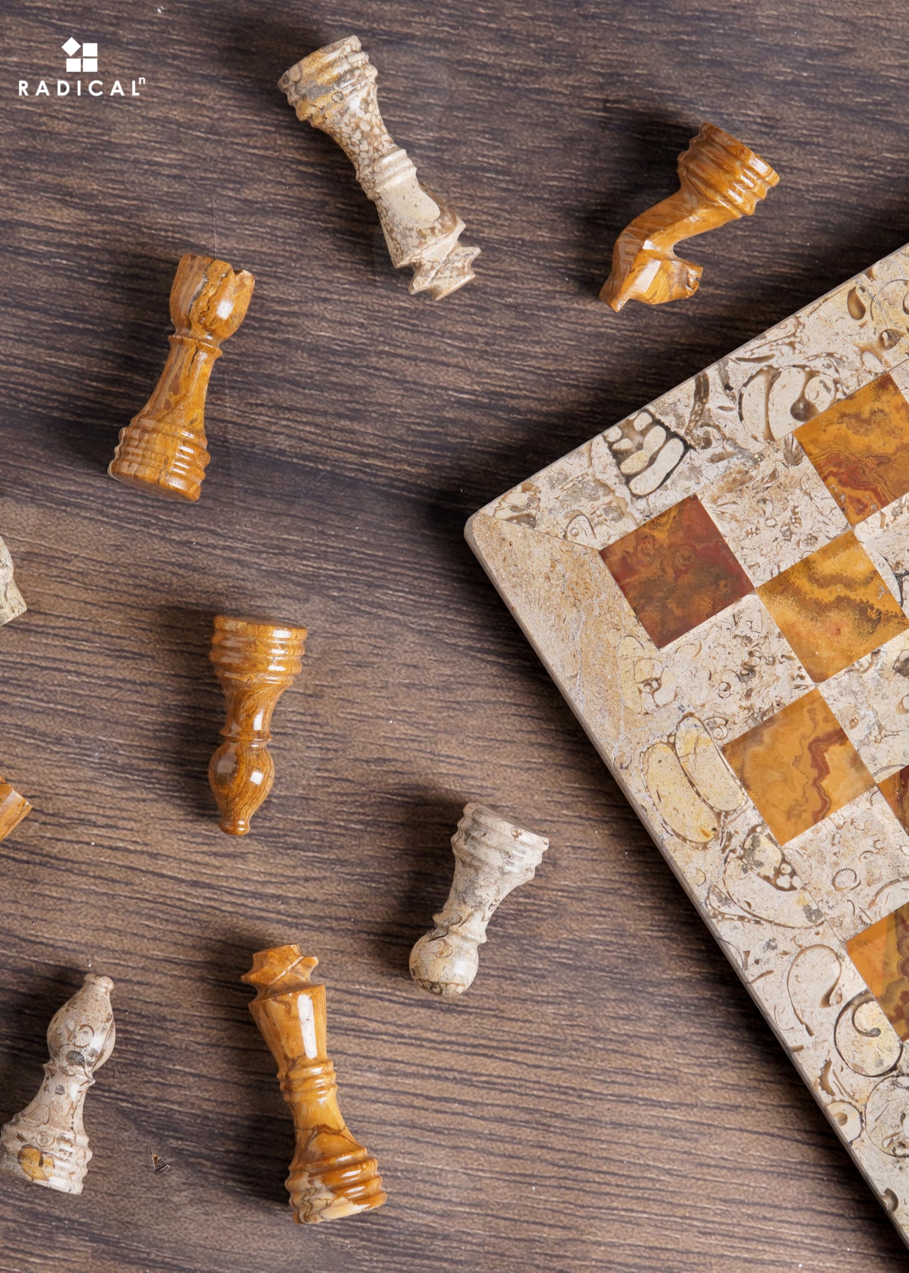 Radicaln Marble Chess Set 12'' Inches Coral and Red Handmade Classic Board Games for Adults, Luxury Marble Chess Board & Pieces, Modern Table Chess