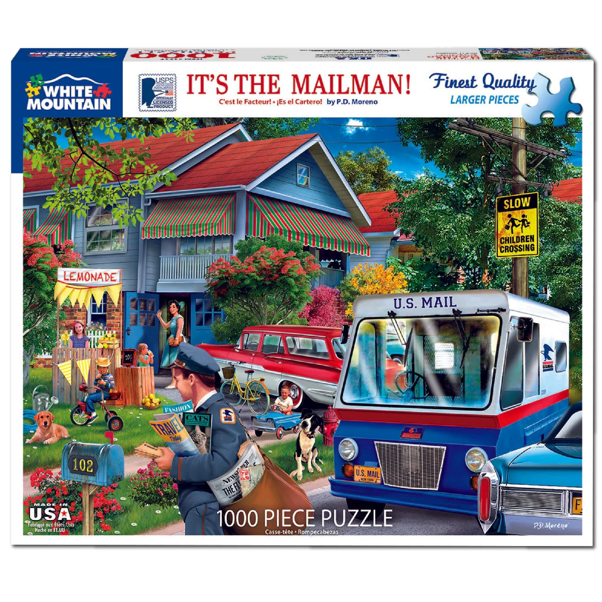 White Mountain 1000 Piece Jigsaw Puzzle Spring Retro, It's The Mailman