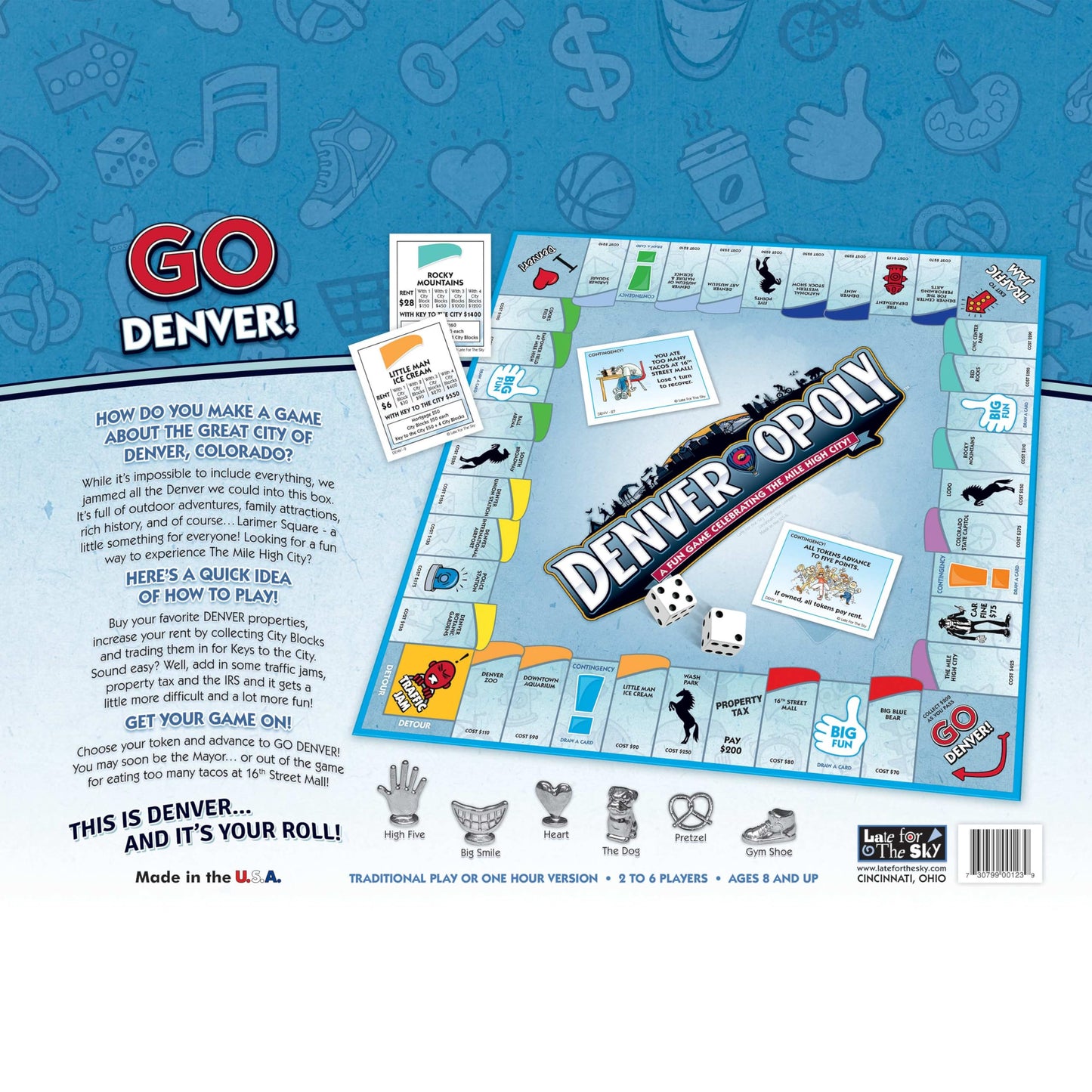 Late for the Sky Denver-opoly Board Game - City Edition Property Trading Game for Family Fun, 2-6 Players, Strategy and Luck, Fast 60-Minute Option