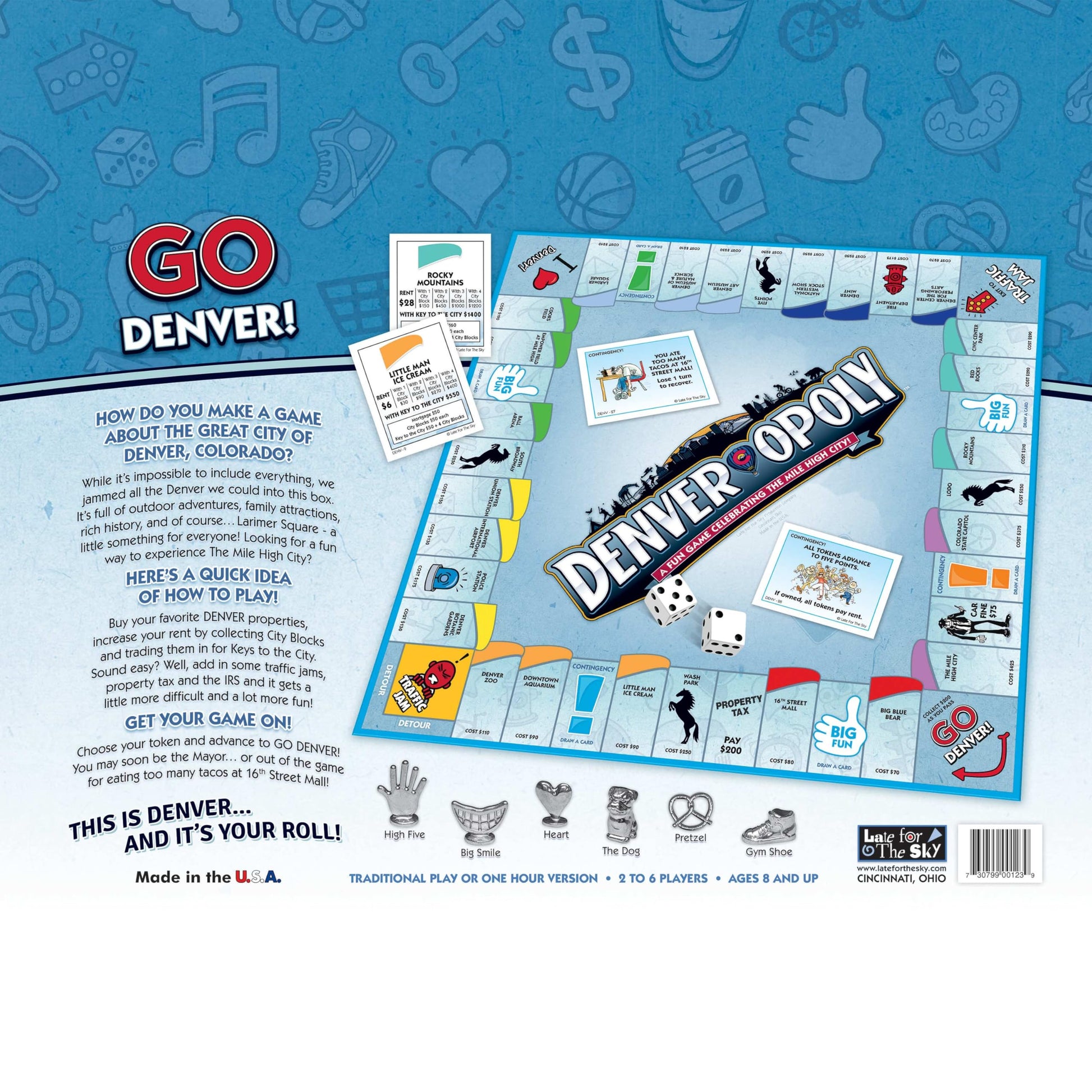 Late for the Sky Denver-opoly Board Game - City Edition Property Trading Game for Family Fun, 2-6 Players, Strategy and Luck, Fast 60-Minute Option