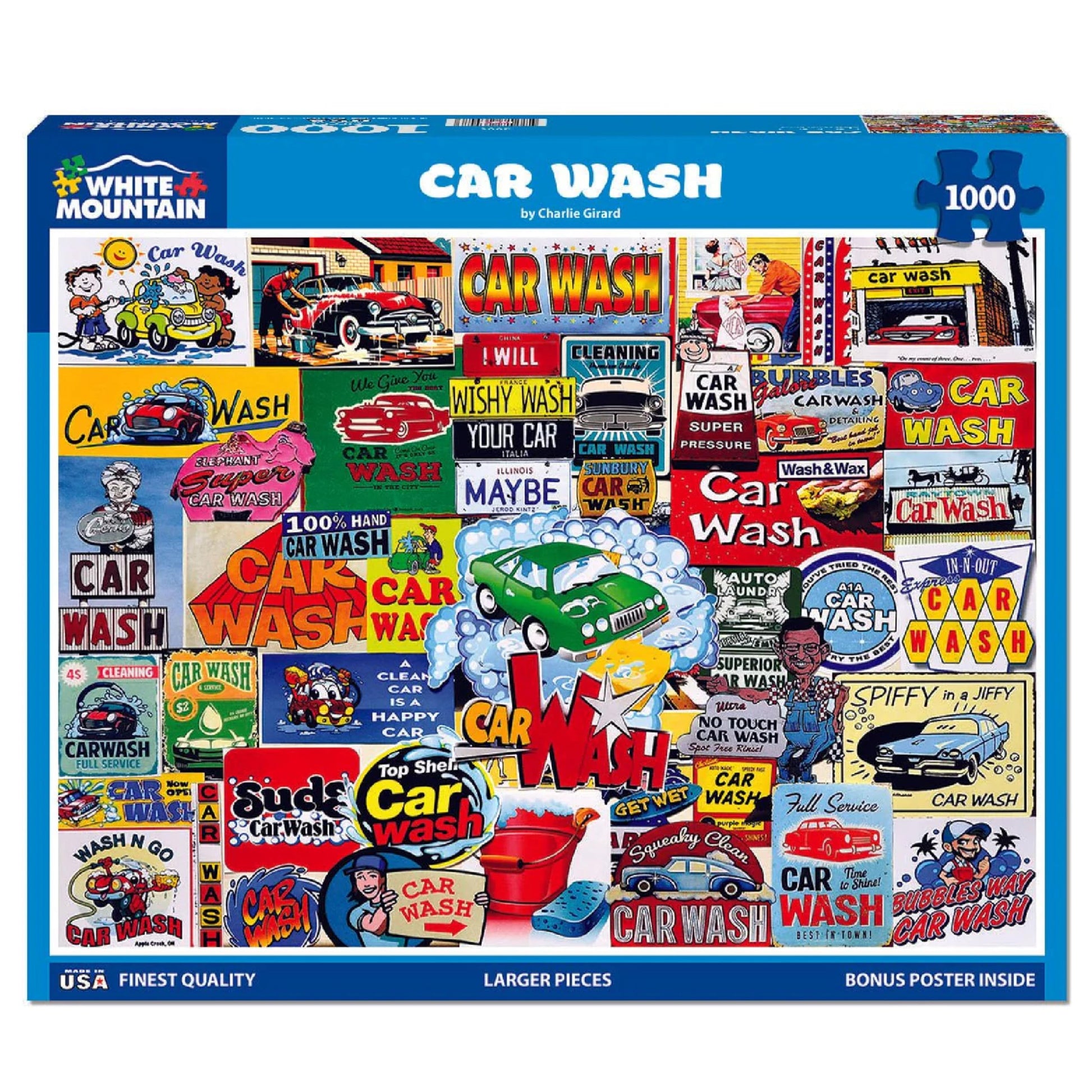 White Mountain 1000 Piece Jigsaw Puzzle, Car Wash Vintage