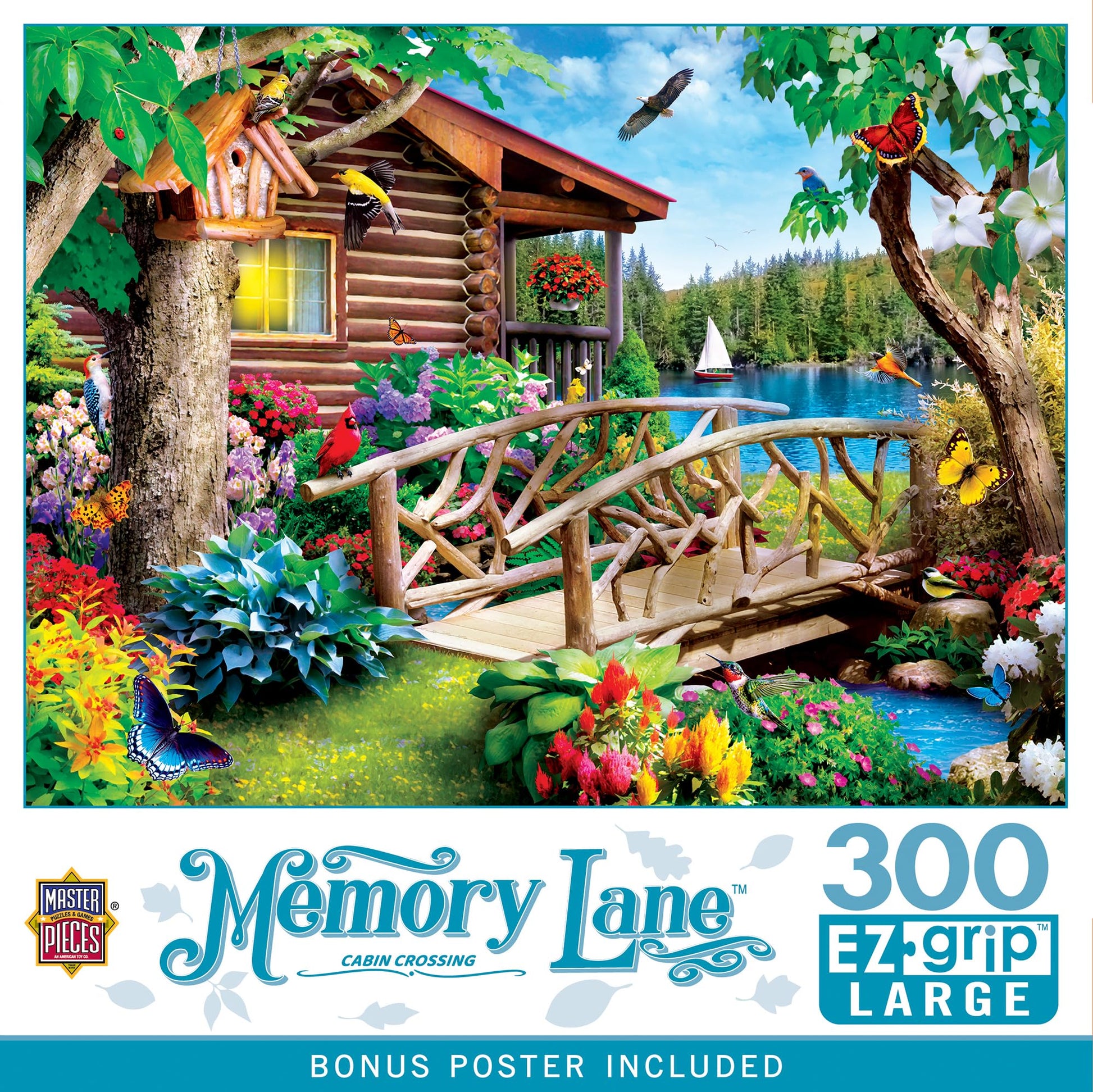 MasterPieces - 300 Piece Jigsaw Puzzle, Large EZ Grip Shapes, Cabin Crossing, Fun for Adults, Seniors, Family, Kids, Non-Glare Finish, 18"x24"