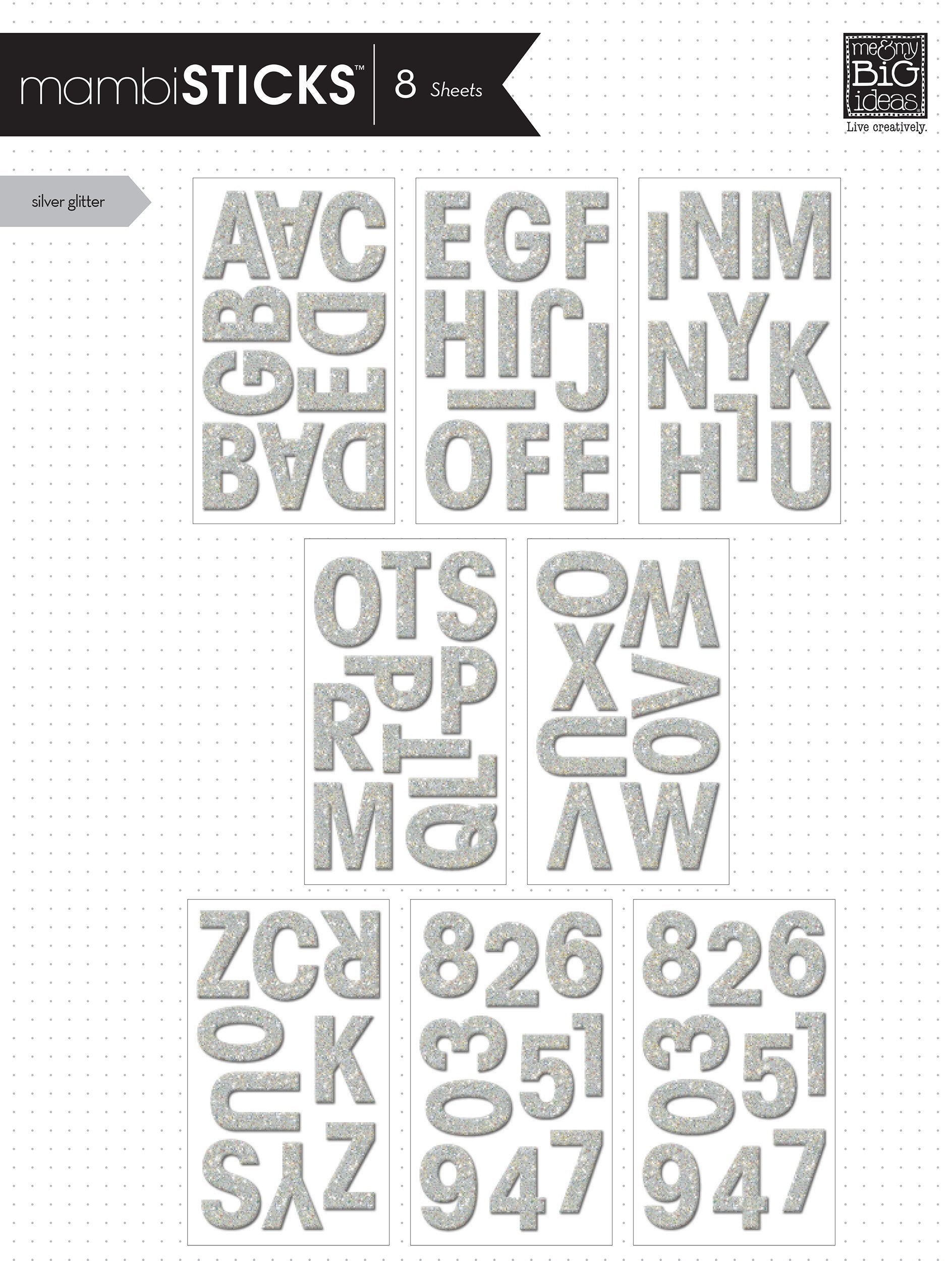 me & my BIG ideas mambiSTICKS Themed Stickers, Upper Case Alphabet and Numbers, Silver Glitter