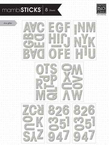 me & my BIG ideas mambiSTICKS Themed Stickers, Upper Case Alphabet and Numbers, Silver Glitter