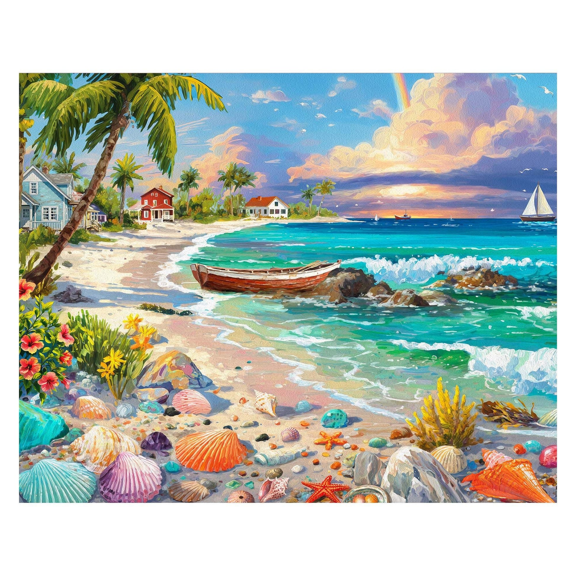 Springbok Seashell Shore 1000 Piece Jigsaw Puzzle for Adults - Tropical Beach Scene - Poster Included - Unique Cut Pieces - Made in USA
