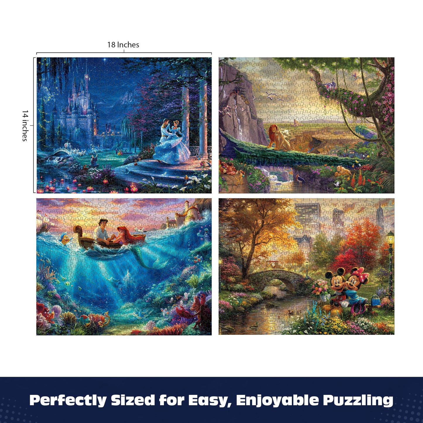 Ceaco - 4 in 1 Multipack - Thomas Kinkade - Disney Dreams Collection - Cinderella, The Lion King, Mickey and Minnie, & The Little Mermaid - (4) 500