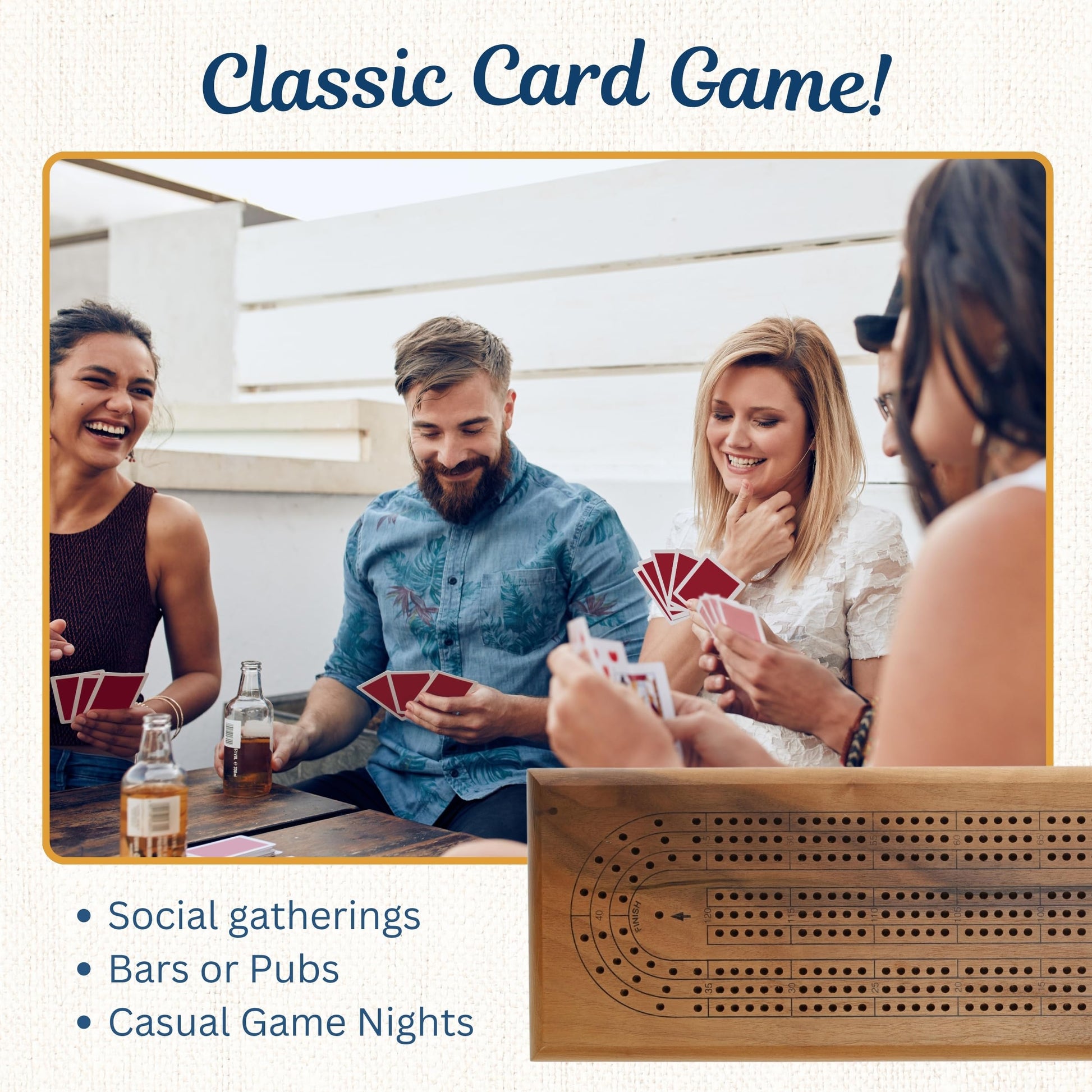 WE Games Cribbage Board Game Set, Travel Cribbage with Card Storage and Metal Pegs, Unique Dark Stained 3 Track Board, Classic Wooden Board Game