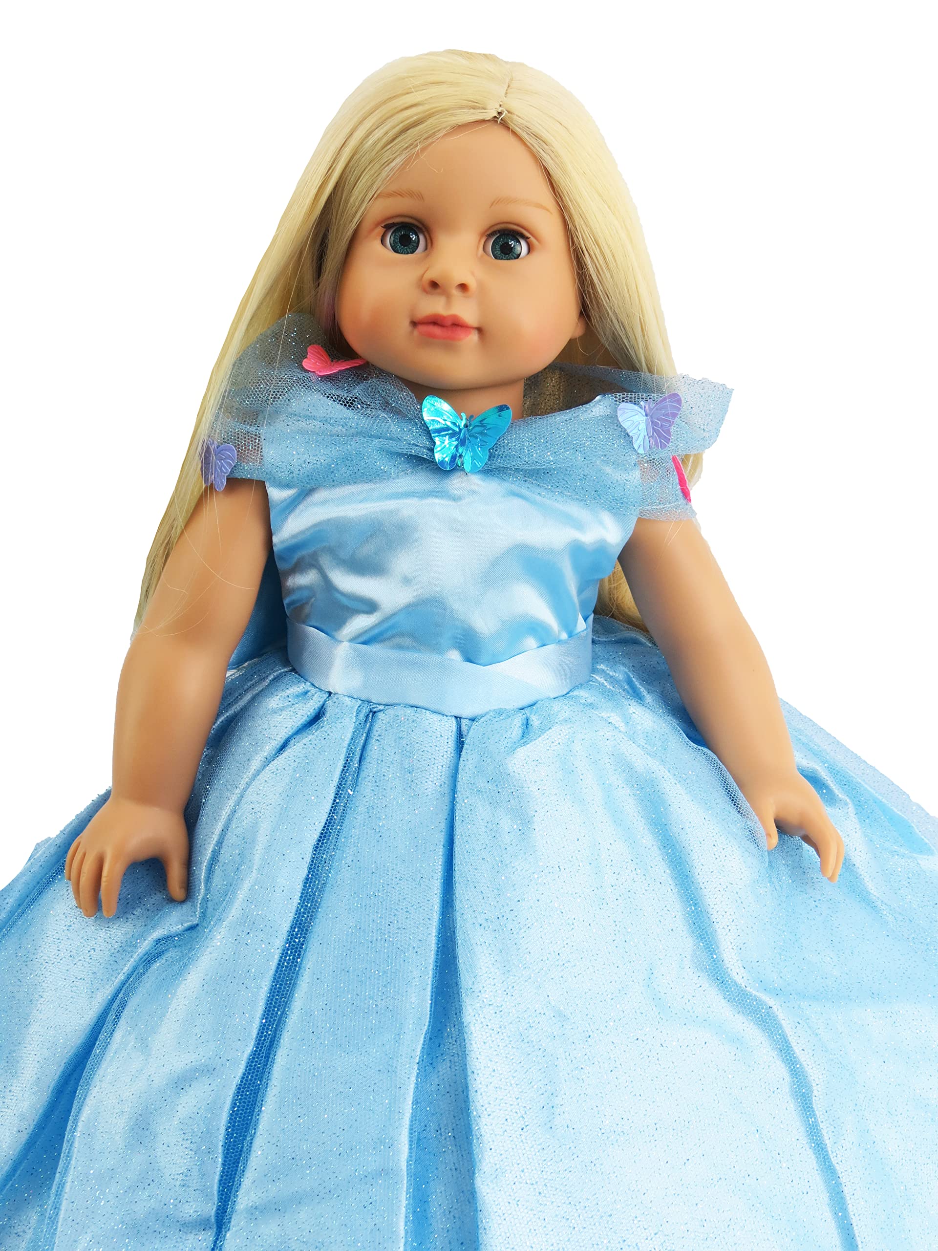 American Fashion World Blue Gown with Butterflies for 18-Inch Dolls | Premium Quality & Trendy Design | Dolls Clothes | Outfit Fashions for Dolls