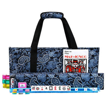Faaexu American Mahjong Tile Set Include 166 Tiles 4 All-in-One Mahjong Racks/Pushers with Blue Carrying Bag Complete Mahjong Game Set