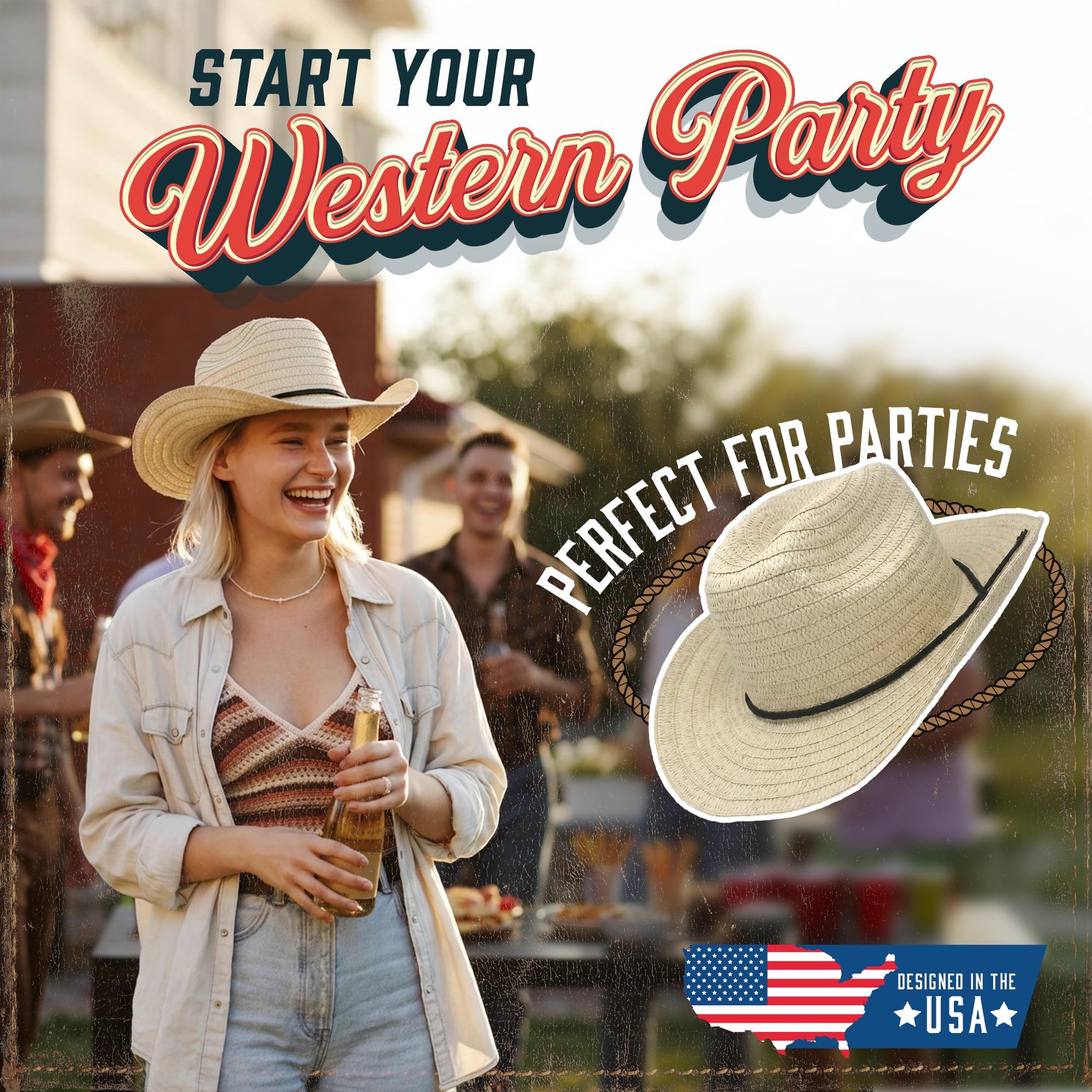 Podzly Straw Cowboy Hats 12 Pack - 24" Circumference Western Style - Plain