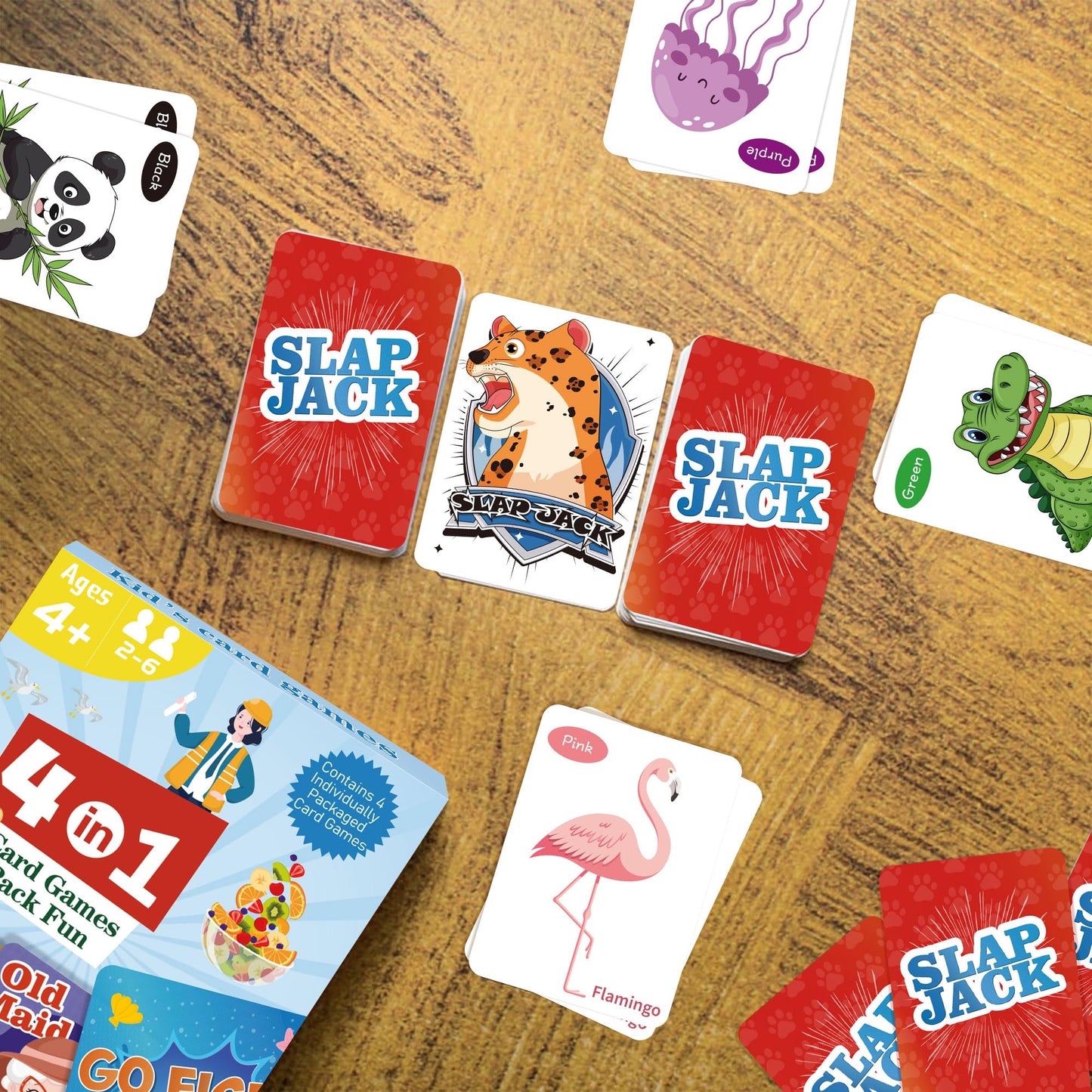 Card Games Go Fish,Old Maid,Slap Jack and Memory Match-4 Decks in 1 Pack,Classic Card Games for Kids Toddlers,Fun Kids Games for Family Party Game