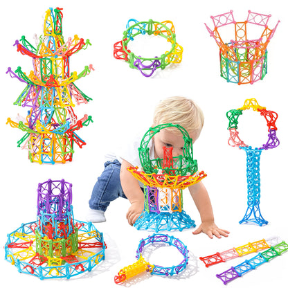 RAINBOW TOYFROG Snap-N-Twist Building Blocks - 270 Piece Set of Flexible Interlocking Math Manipulatives - Open Ended STEM Toys for 5 to 12 Year Old
