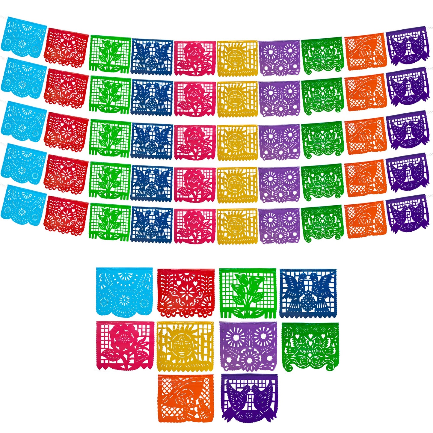 Papel Picado Banner 5-pk - Mexican Party Banners - Fiesta Party Decorations