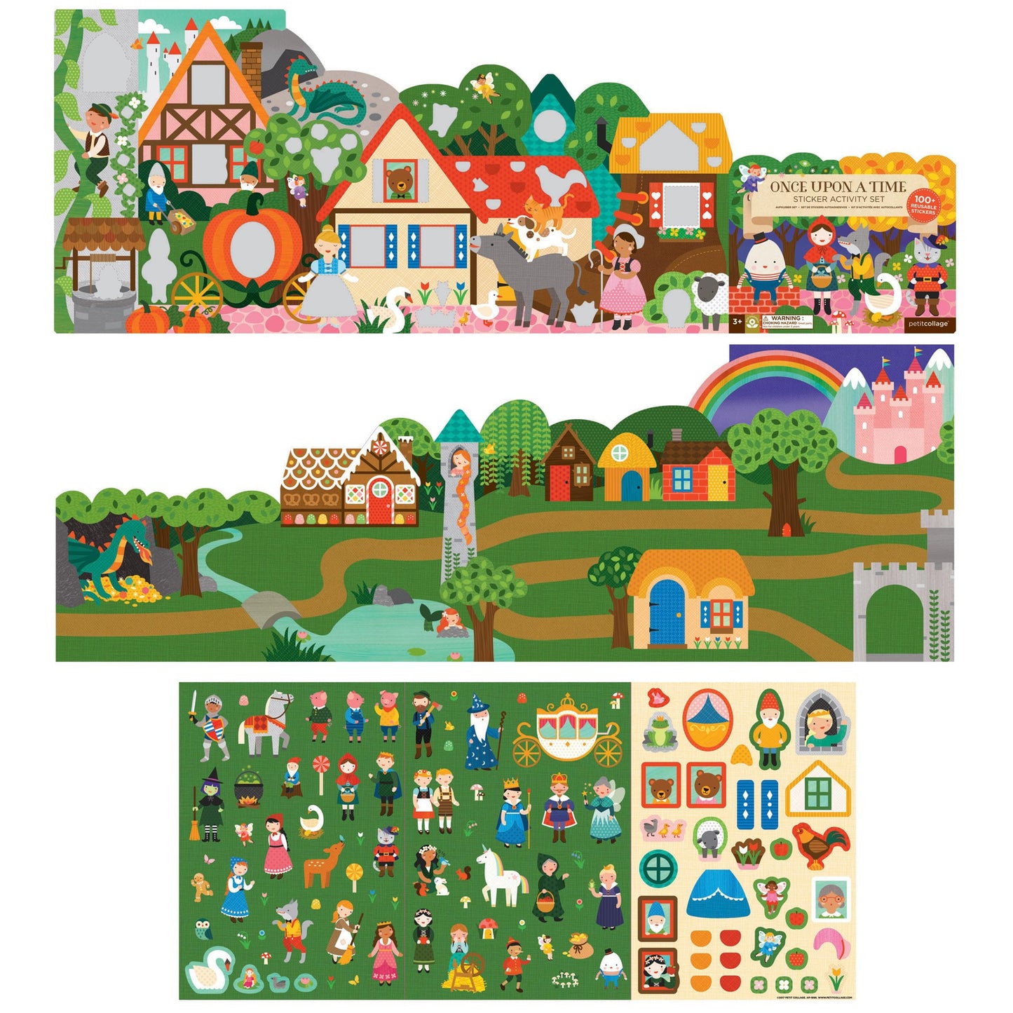 Petit Collage Sticker Activity Book, Once Upon A Time - Giant Fold Out Sticker Book for Kids, Includes Over 100 Reusable Stickers - Activity Book