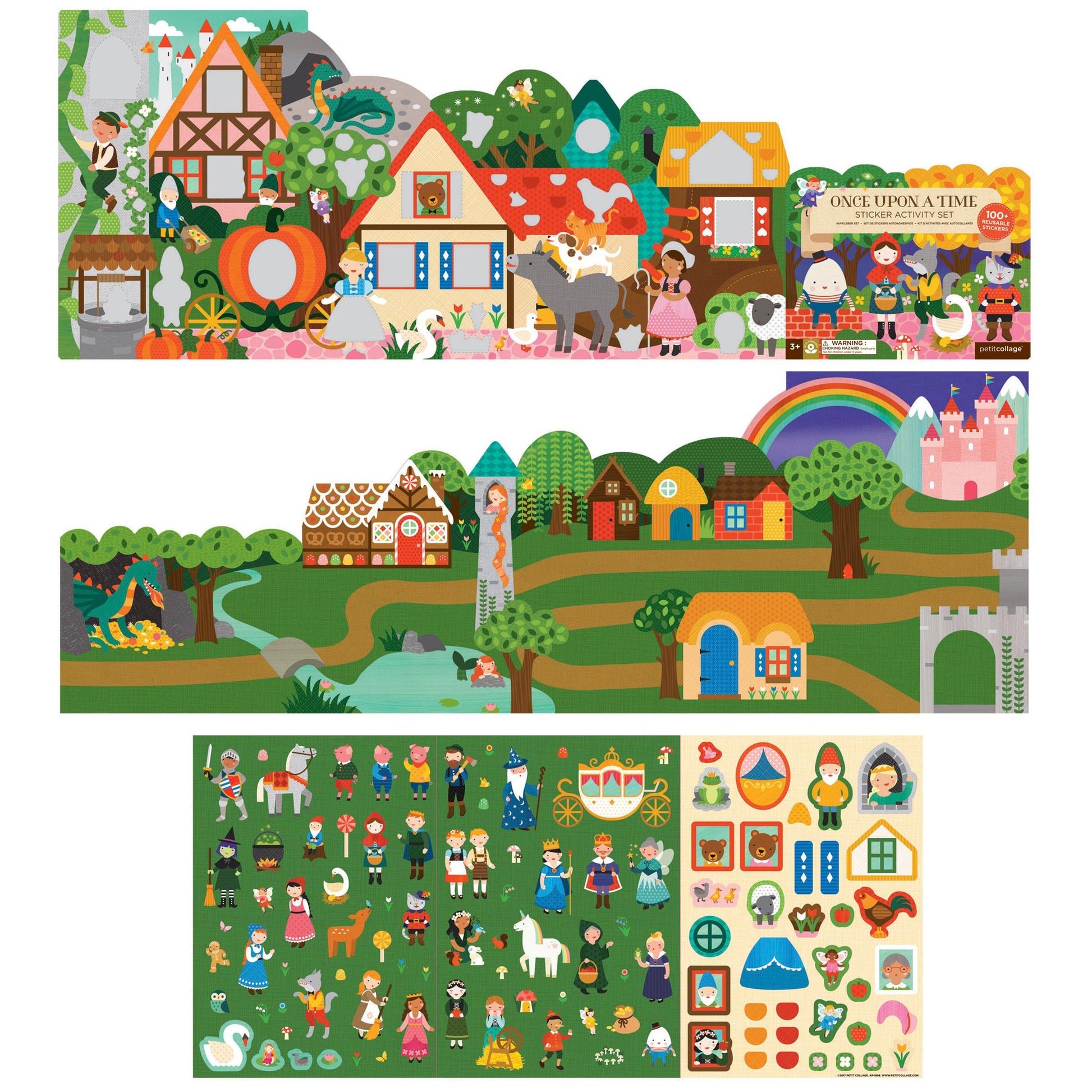Petit Collage Sticker Activity Book, Once Upon A Time - Giant Fold Out Sticker Book for Kids, Includes Over 100 Reusable Stickers - Activity Book