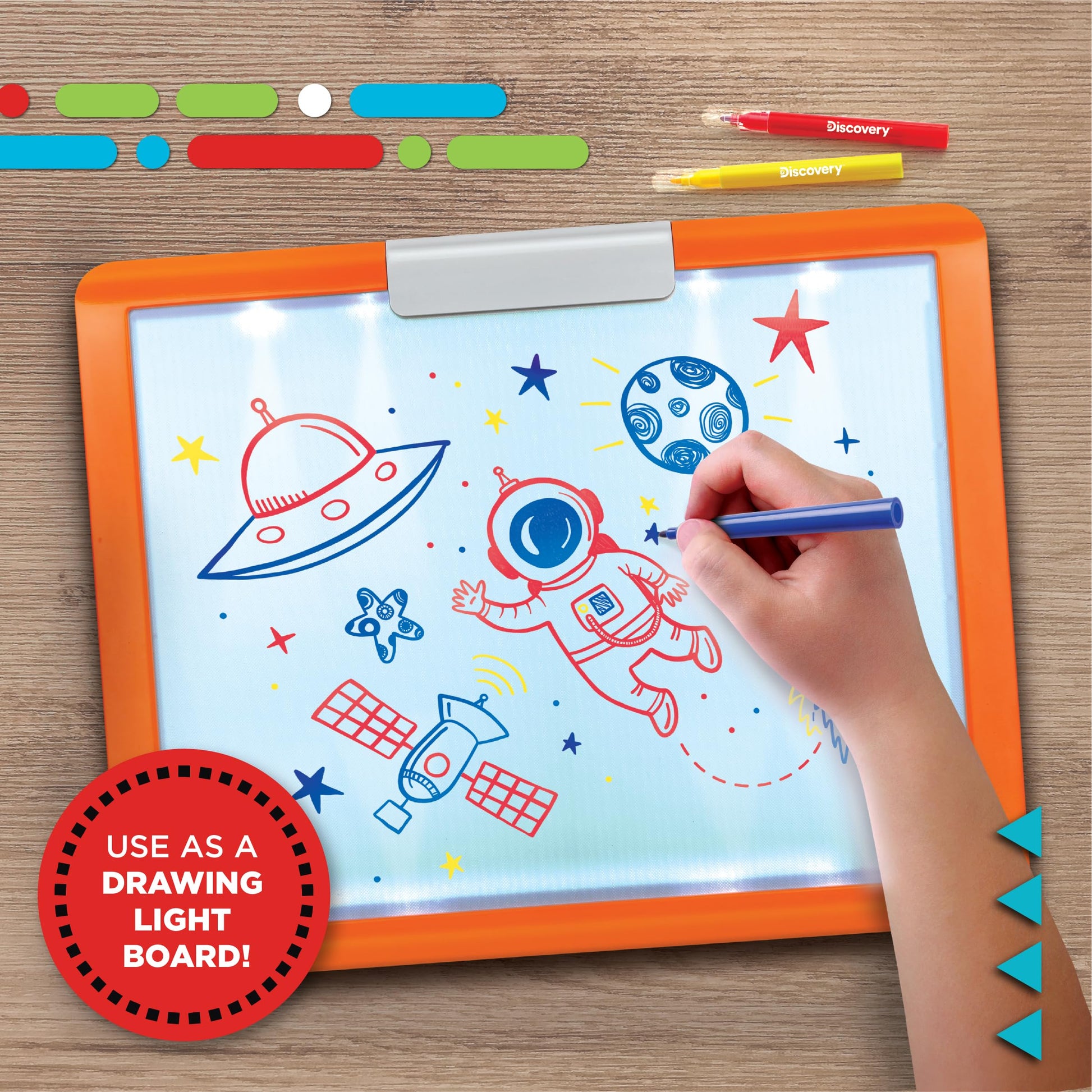 Discovery LED Tracing Tablet, 26-Piece Set with Washable Markers, Tracing & Template Sheets, Battery Powered Doodle Activity Lightboard, Kids Drawing