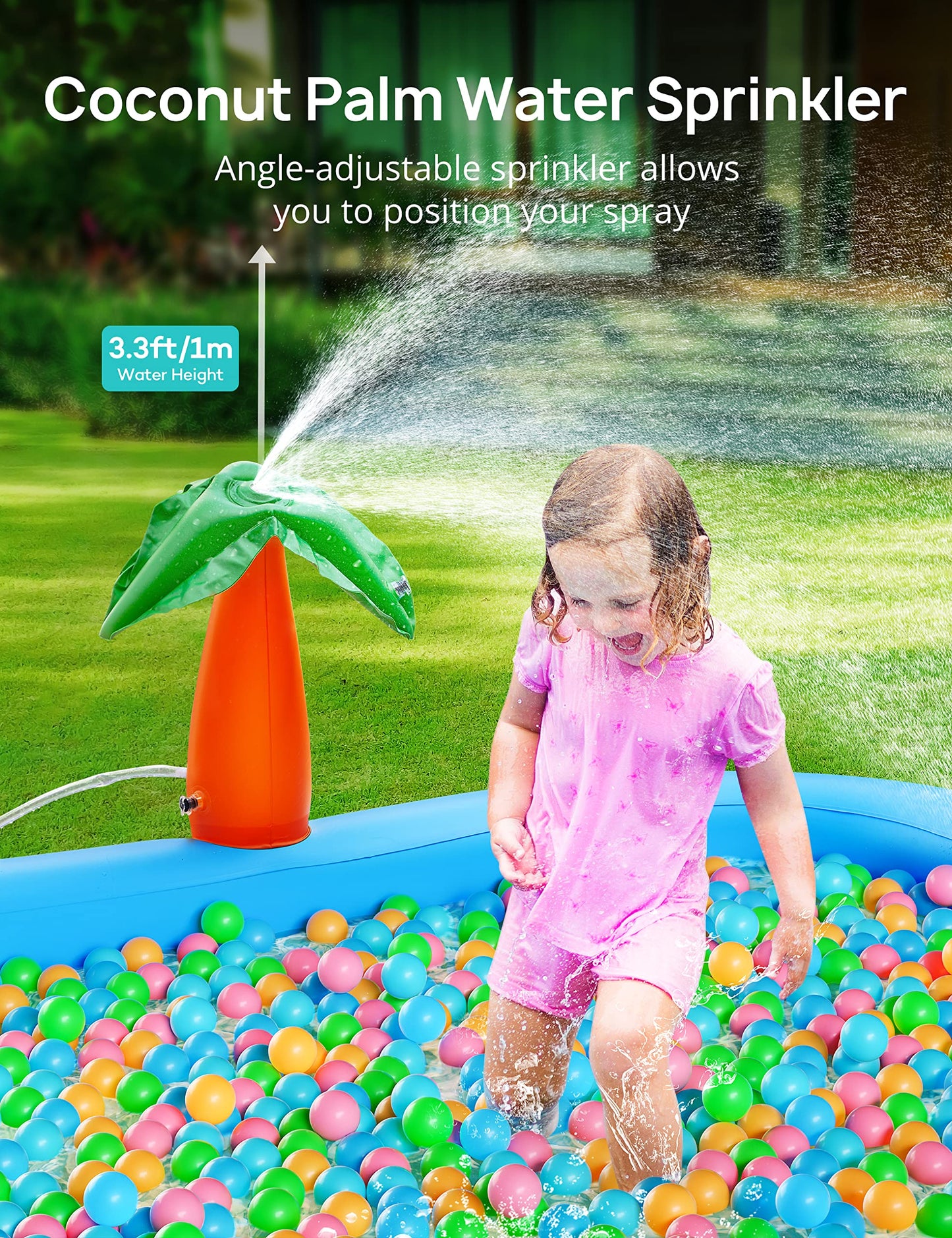 Inflatable Kids Pool, Kiddie Pool with Water Slide, Coconut Palm Sprinkler