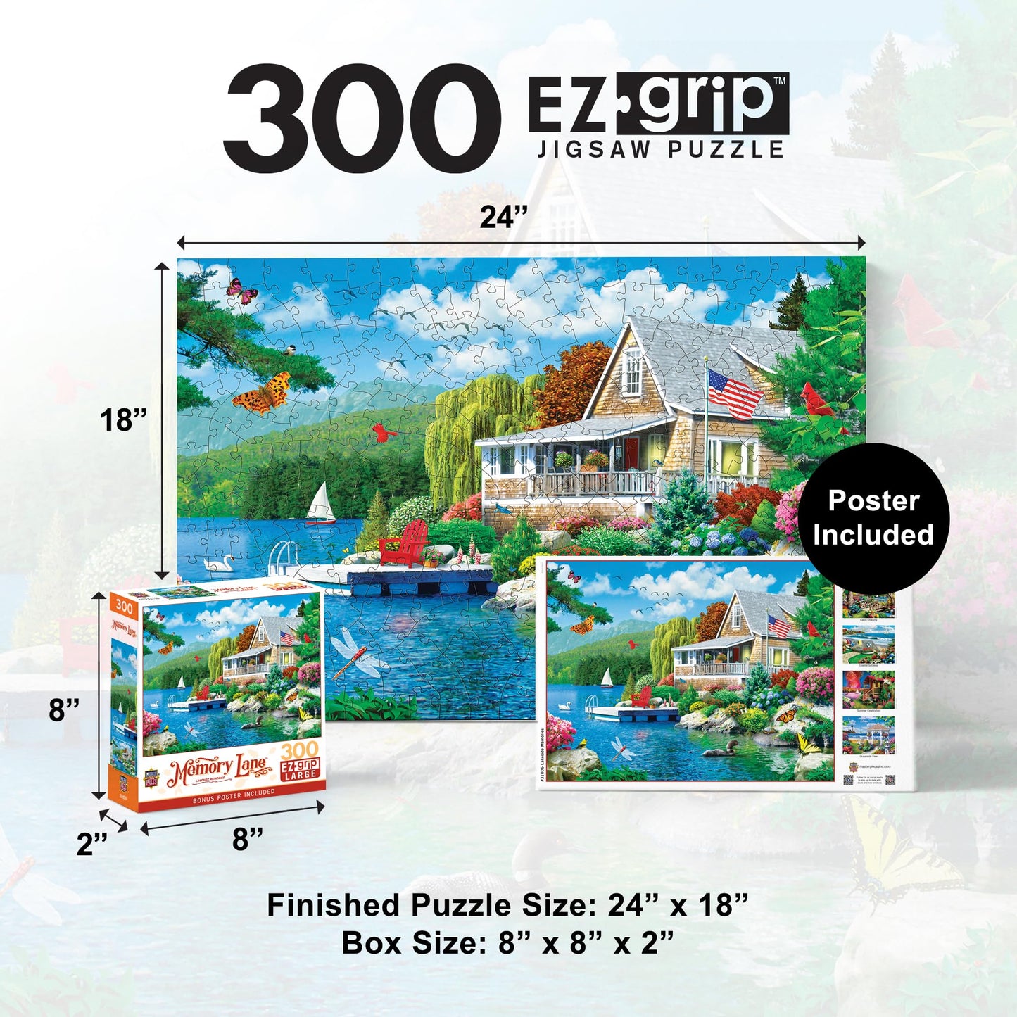 Masterpieces 300 Piece EZ Grip Jigsaw Puzzle - Lakeside Memories - 18"x24"