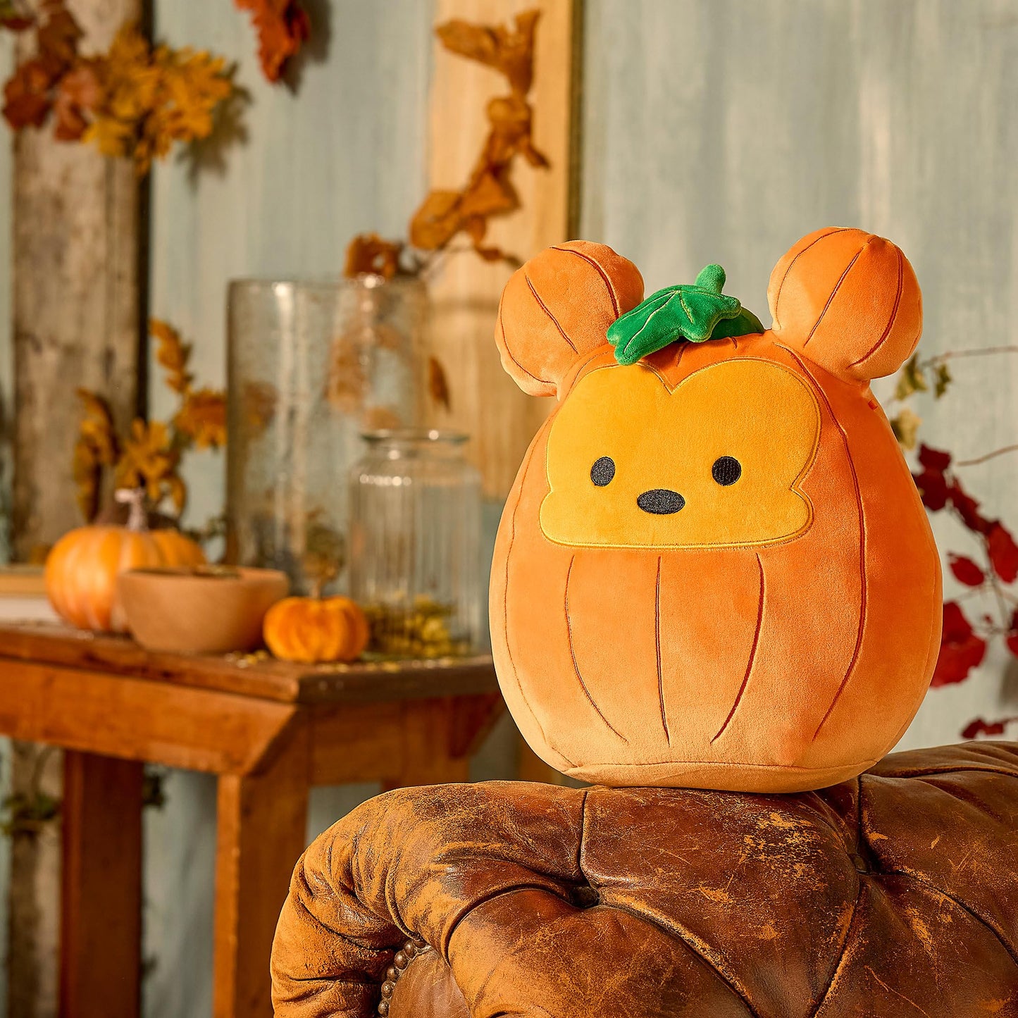 Disney Store Official Mickey Mouse Pumpkin Squishmallows Plush - 11 Inch Disney Halloween Stuffed Animal with Embroidered Features, Detailed Plush