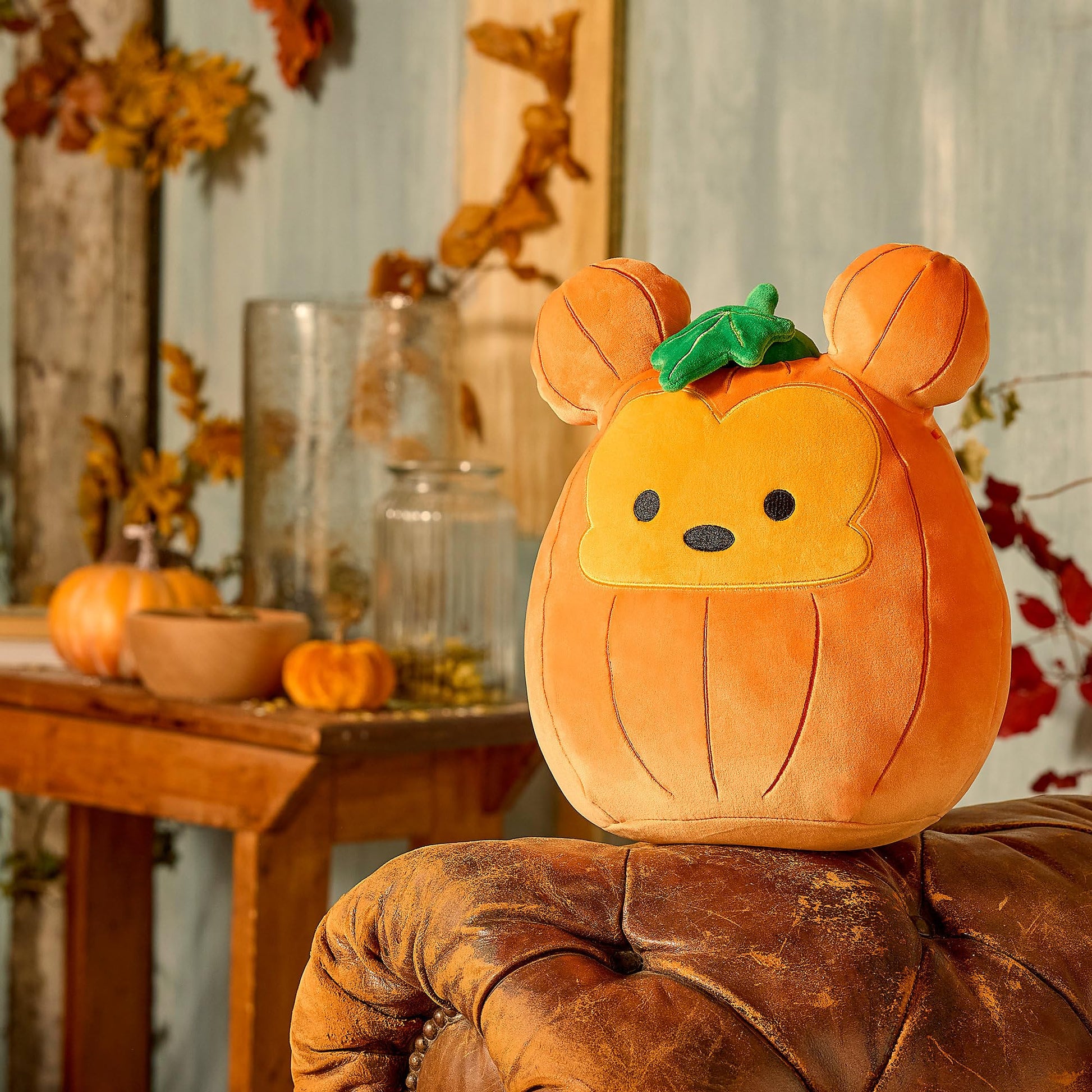 Disney Store Official Mickey Mouse Pumpkin Squishmallows Plush - 11 Inch Disney Halloween Stuffed Animal with Embroidered Features, Detailed Plush