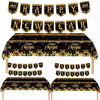 3 Pack Happy New Year Tablecloth with 3 Pack Banners, New Years EVE Party Supplies 2025, Black and Gold Rectangle Disposable Tablecloth and Banner
