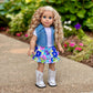 Feeling Happy - 4 Piece Outfit - Skirt, White T-Shirt, Blue Jeans Vest and White Cowgirl Boots - Clothes Fits 18 Inch Doll (Doll Not Included)