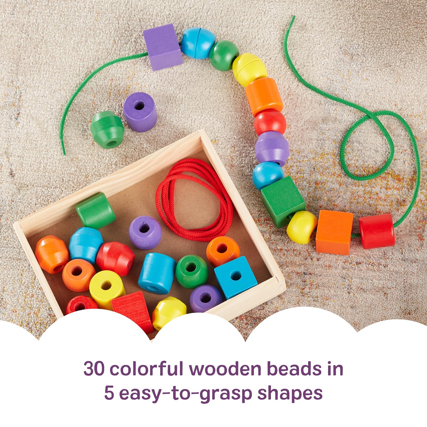 Melissa & Doug Primary Lacing Beads - Educational Toy with 30 Wooden Beads and 2 Laces for Toddlers, Fine Motor Skills Lacing Toys for Toddlers and