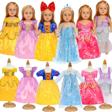 Lavwix 8 pcs American Doll Clothes Set for 18 inch Dolls, Doll Clothing Outfits Include 6 Different Princess Dresses, Crown, Hair Bow, Christmas