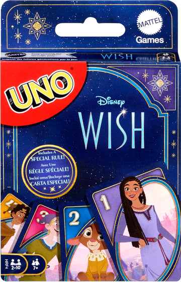Mattel Games UNO Disney Wish Card Game for Kids, Family Night & Adults with Characters from The Movie & Special Rule, 2 to 10 Players