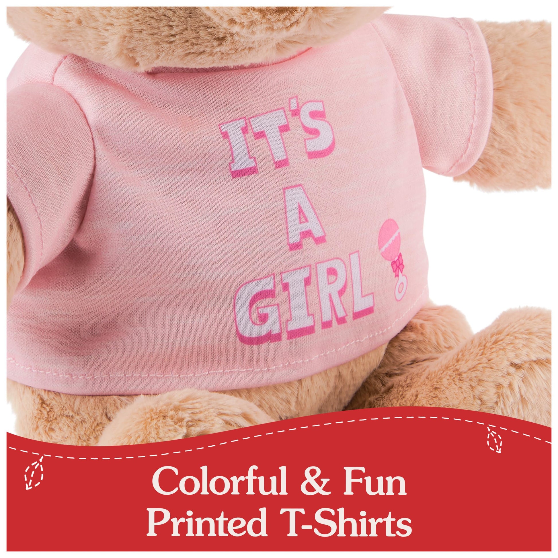 GUND “It's a Girl” Sustainable Message Bear with Pink T-Shirt, Teddy Bear Made from 100% Recycled Materials for Ages 1 and Up, Tan, 12”
