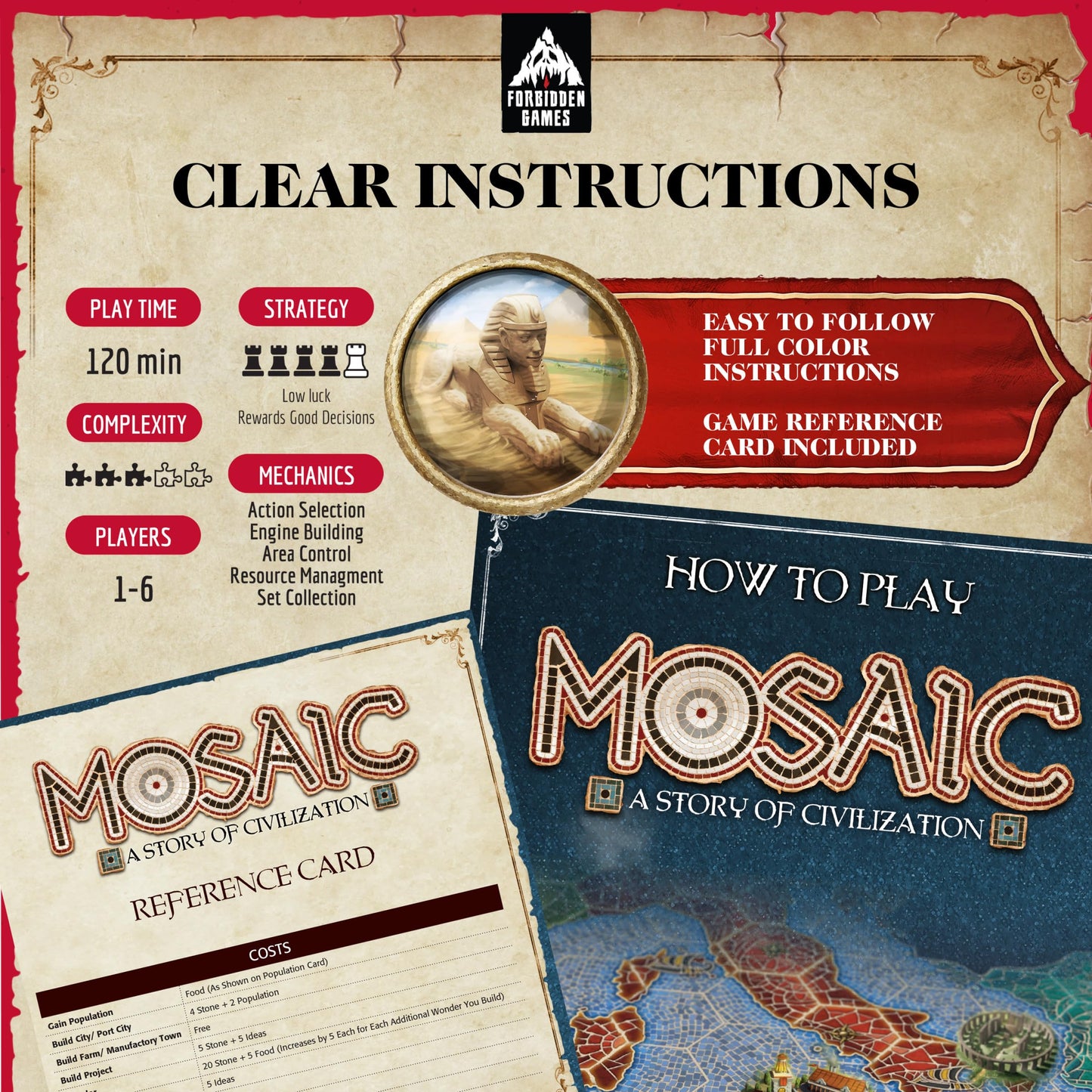 Mosaic: A Story of Civilization - Strategy Board Game for Adults and Family | Fast, Fun, Action-Selection and Area Control Game | 1-6 Players | Ages
